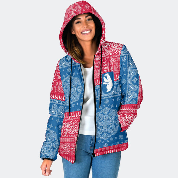 Greenland Women Hooded Padded Jacket Flag And Paisley Basic Style 1