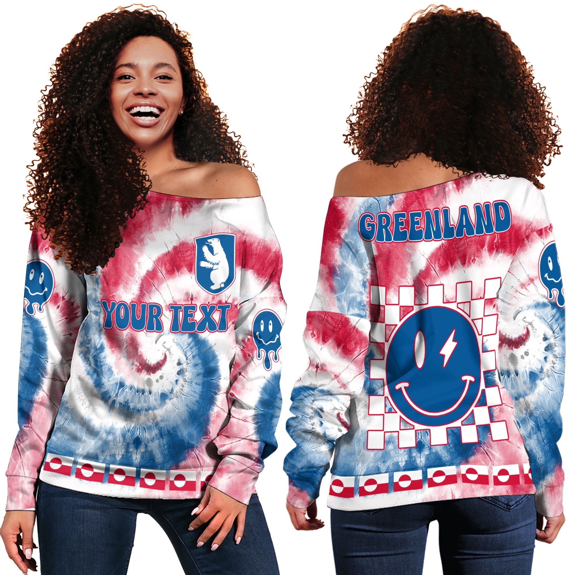 Greenland Women Off Shoulder Sweatshirt Custom Tie Dye Style 2