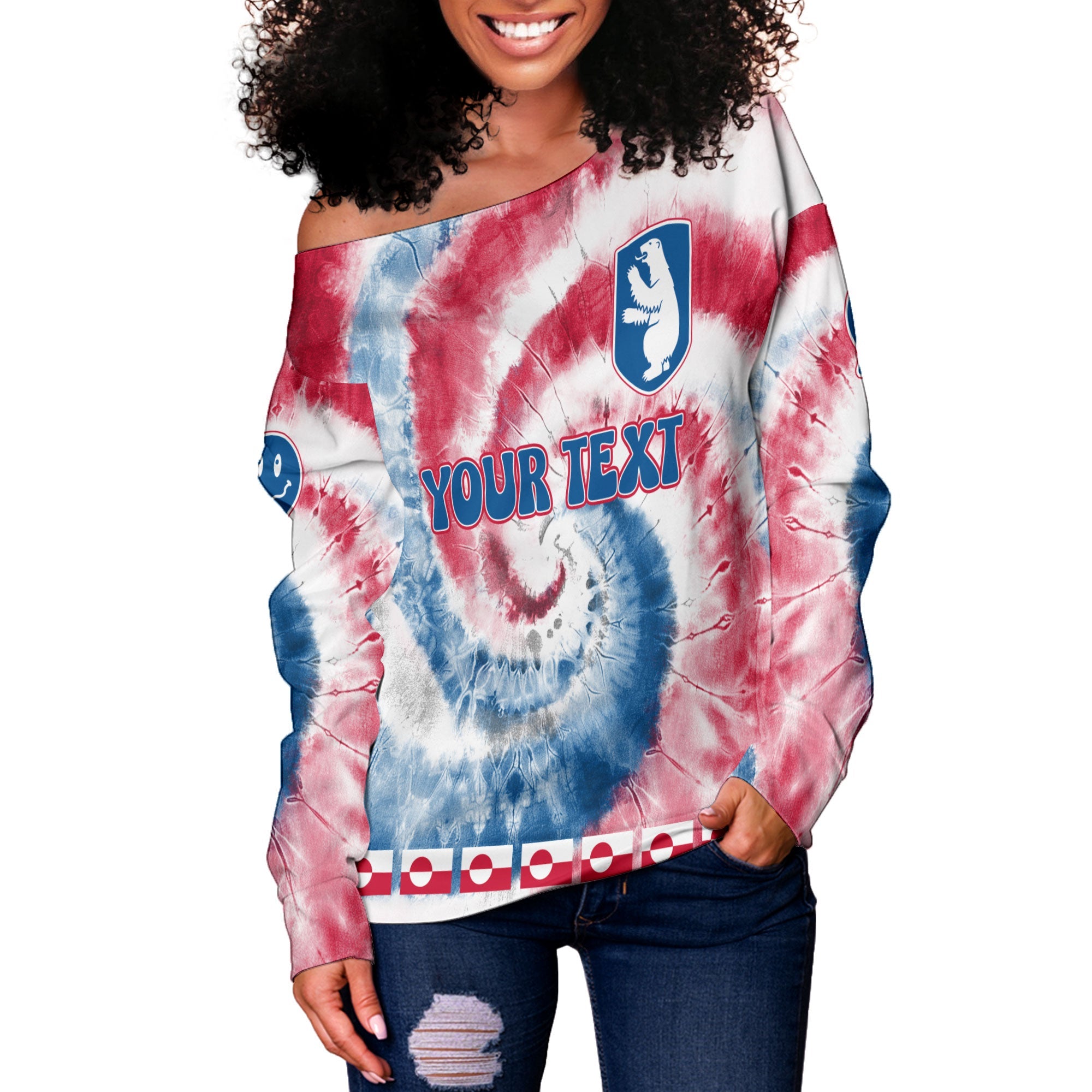 Greenland Women Off Shoulder Sweatshirt Custom Tie Dye Style 3