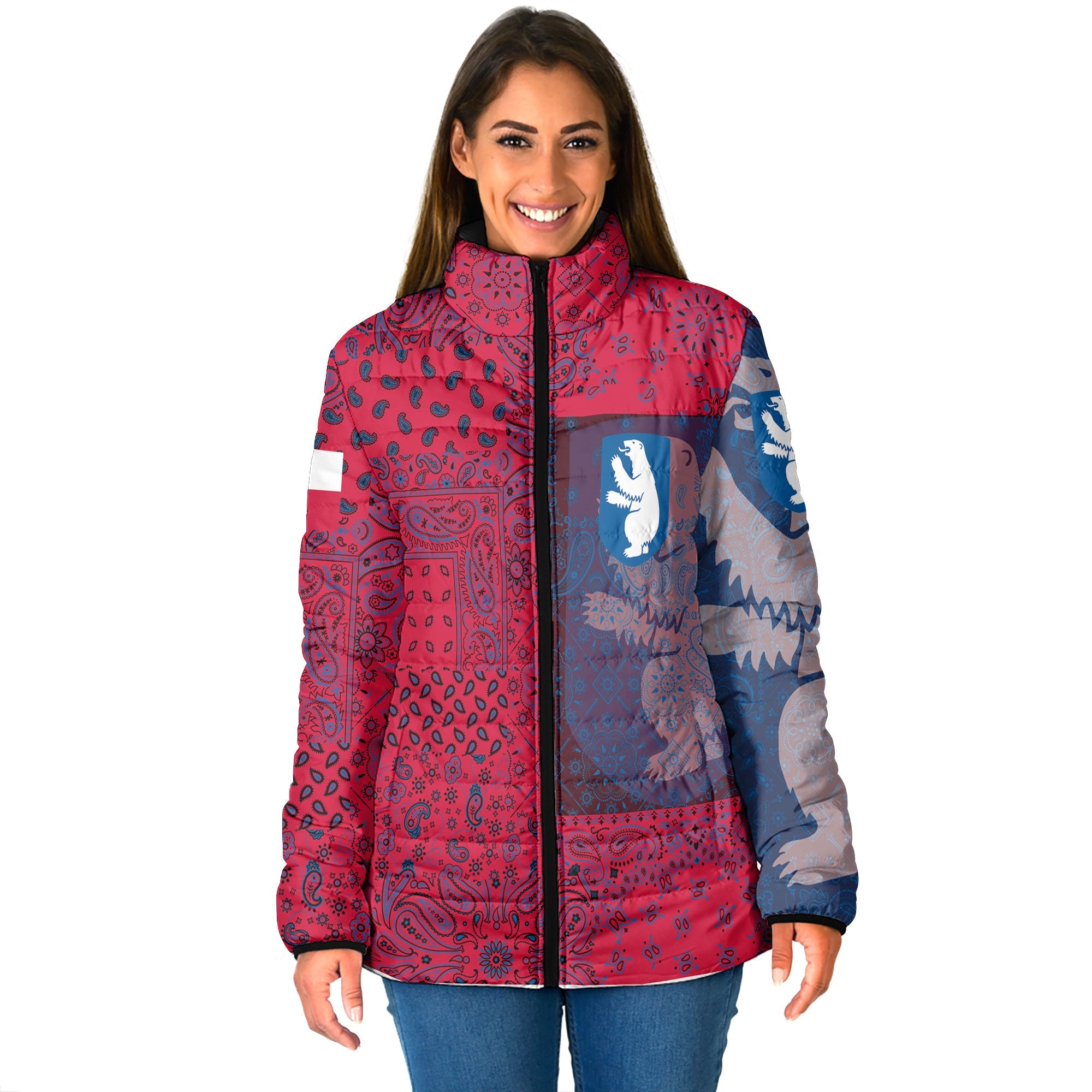 Greenland Women Padded Jacket Paisley Flag And Skull Style 1