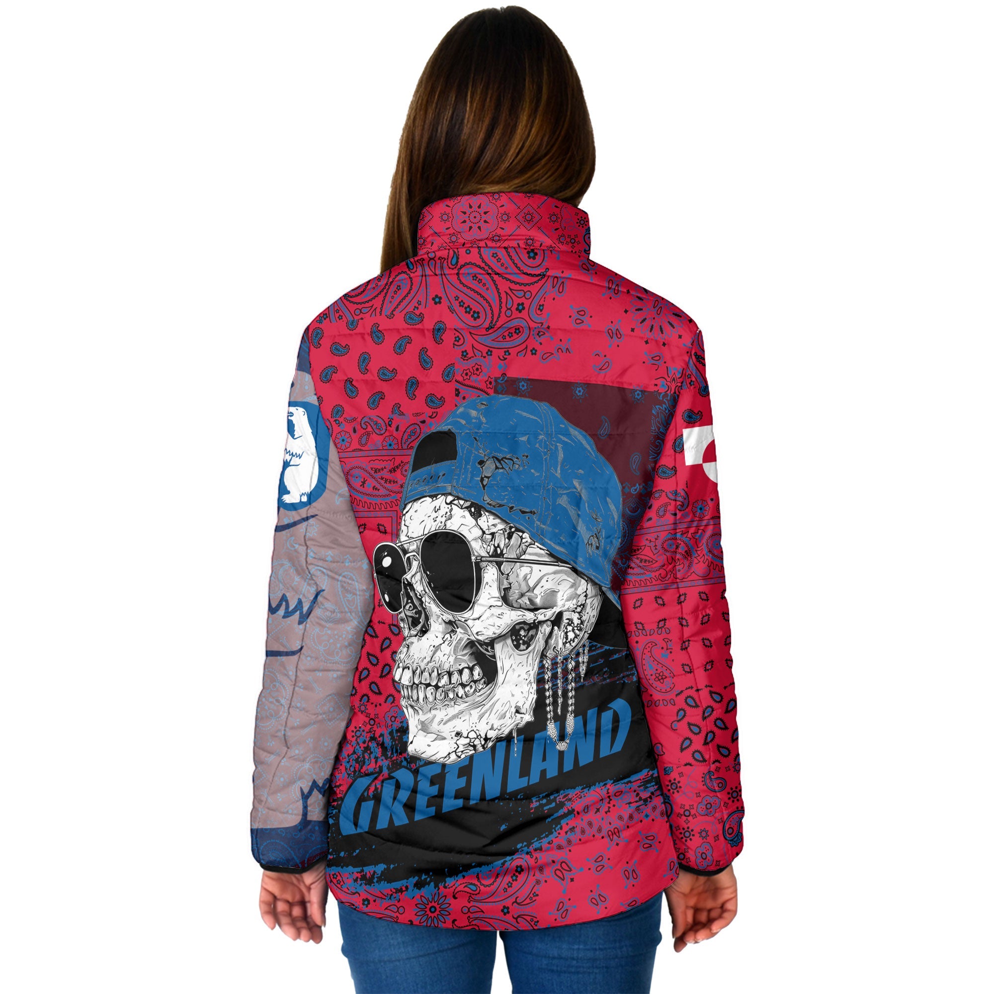 Greenland Women Padded Jacket Paisley Flag And Skull Style 2