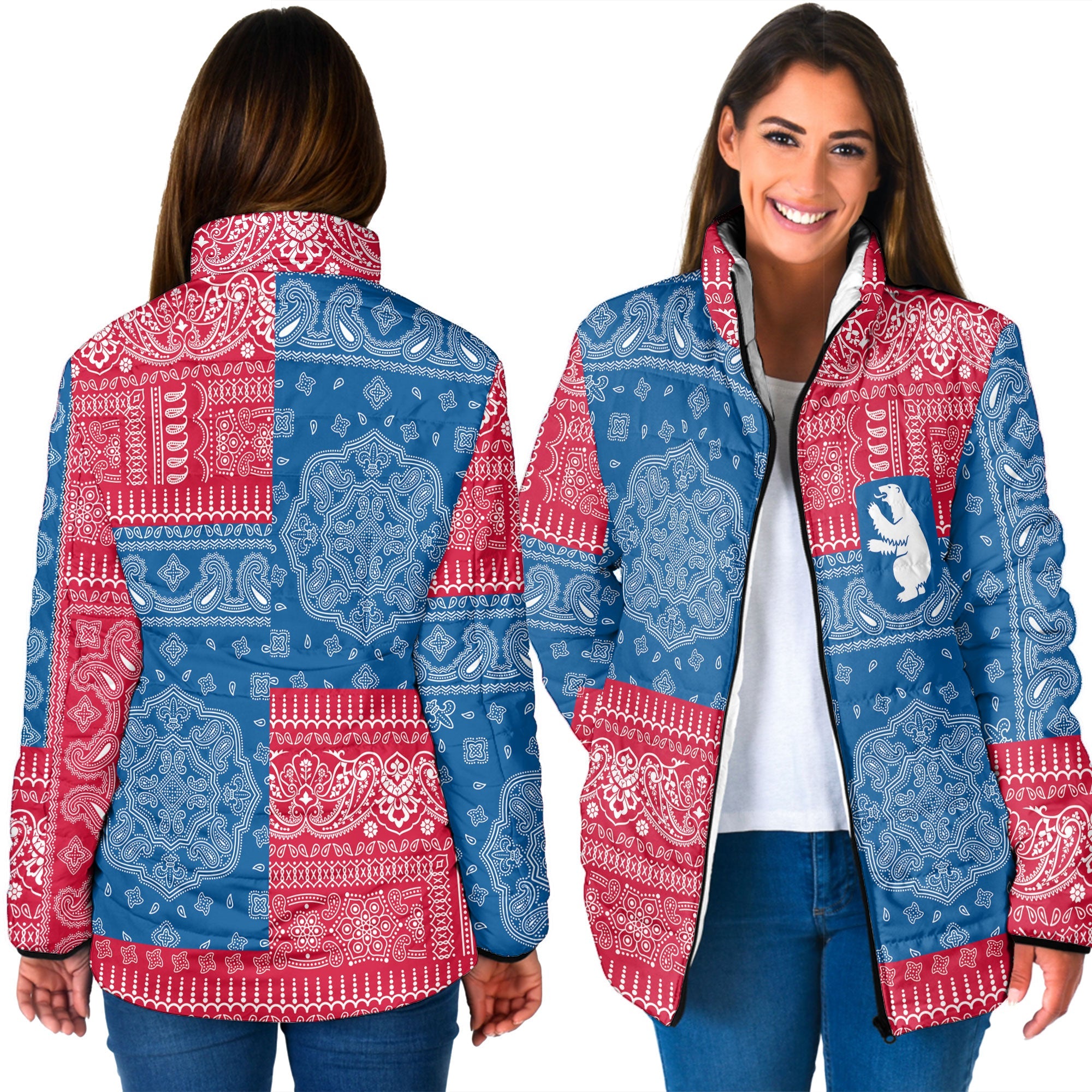 Greenland Women Padded Jacket Flag And Paisley Basic Style 3