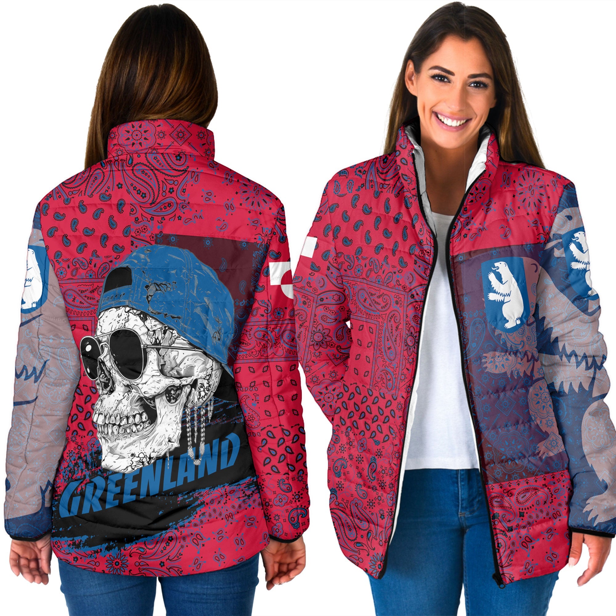 Greenland Women Padded Jacket Paisley Flag And Skull Style 3