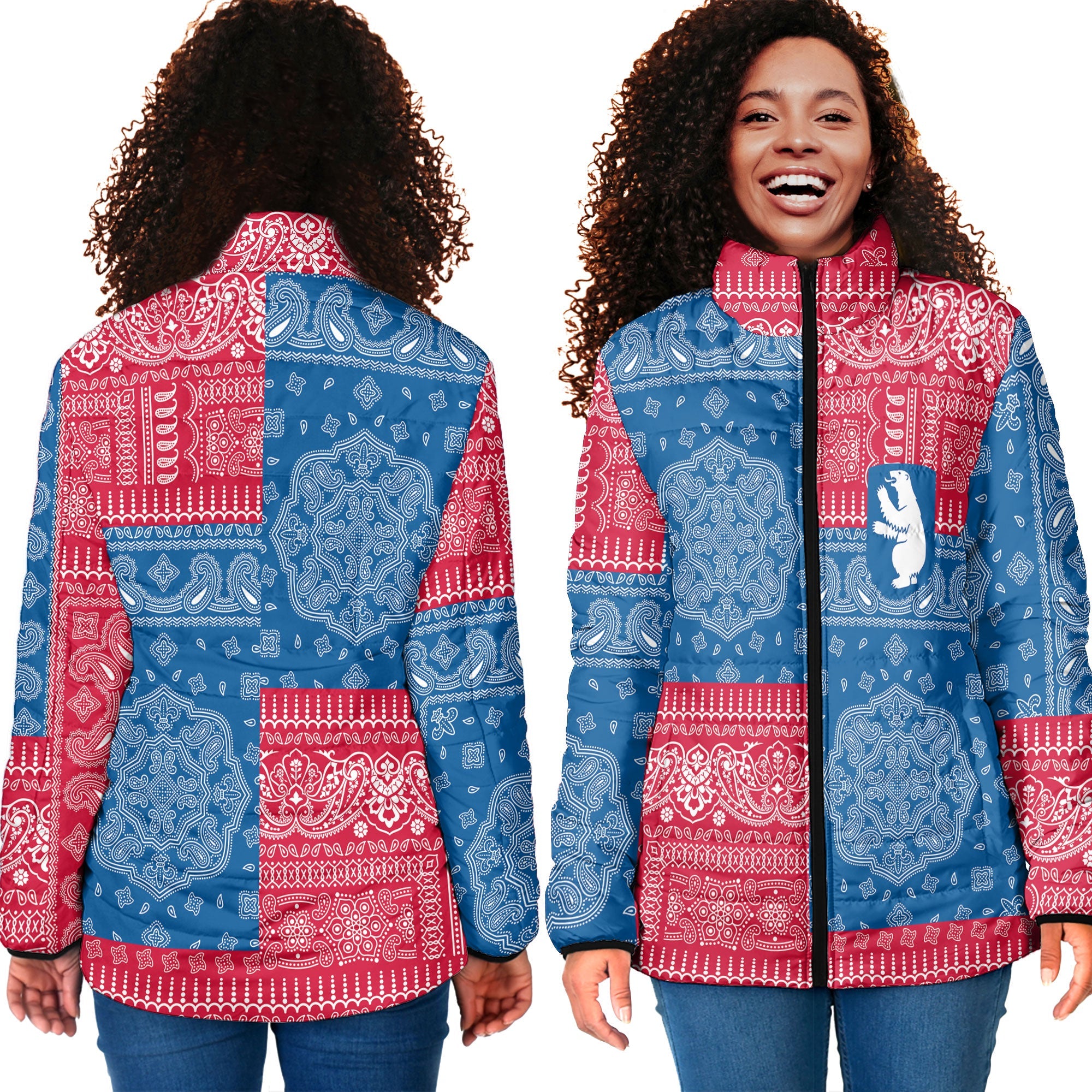 Greenland Women Padded Jacket Flag And Paisley Basic Style 4