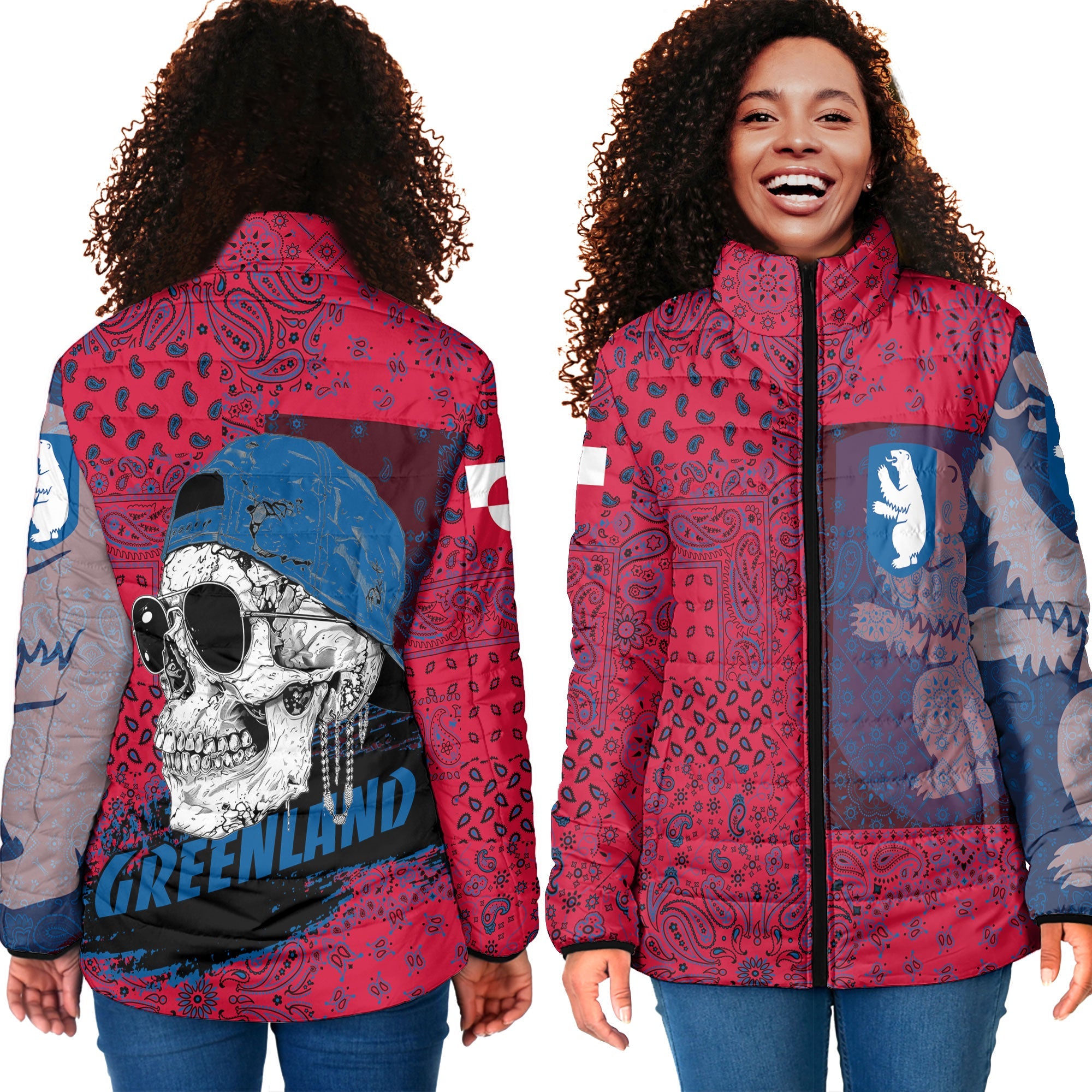 Greenland Women Padded Jacket Paisley Flag And Skull Style 4