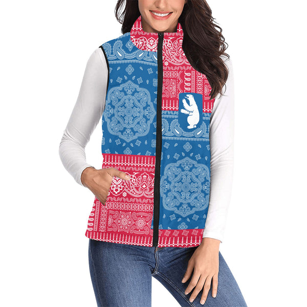 Greenland Women Padded Jacket Vest Flag And Paisley Basic Style 1