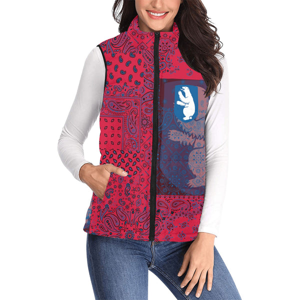 Greenland Women Padded Jacket Vest Paisley Flag And Skull Style 1