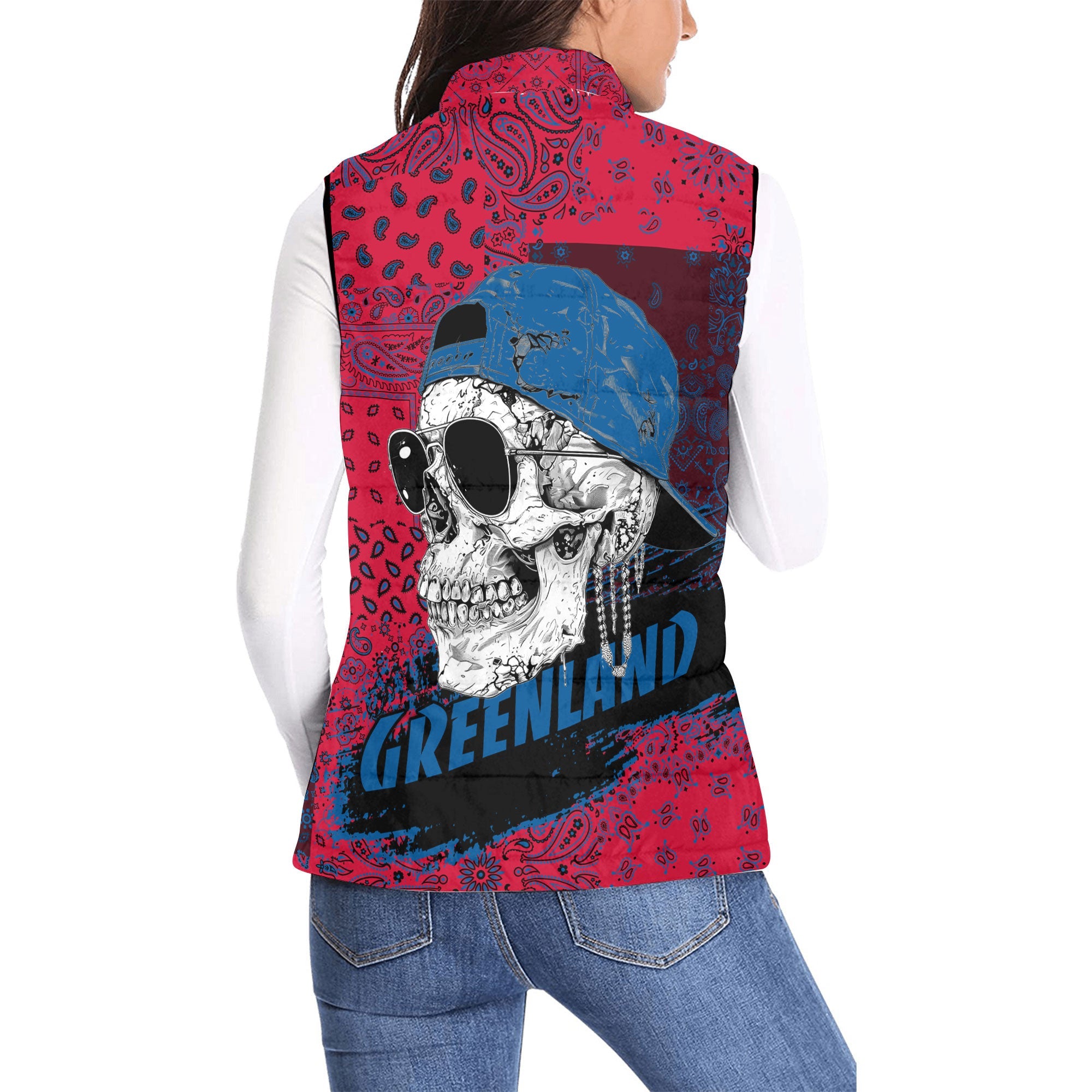 Greenland Women Padded Jacket Vest Paisley Flag And Skull Style 2