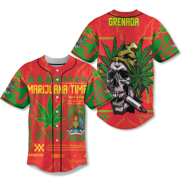 Grenada Baseball Jersey Flag & Coat Of Arms Marijuanas Style