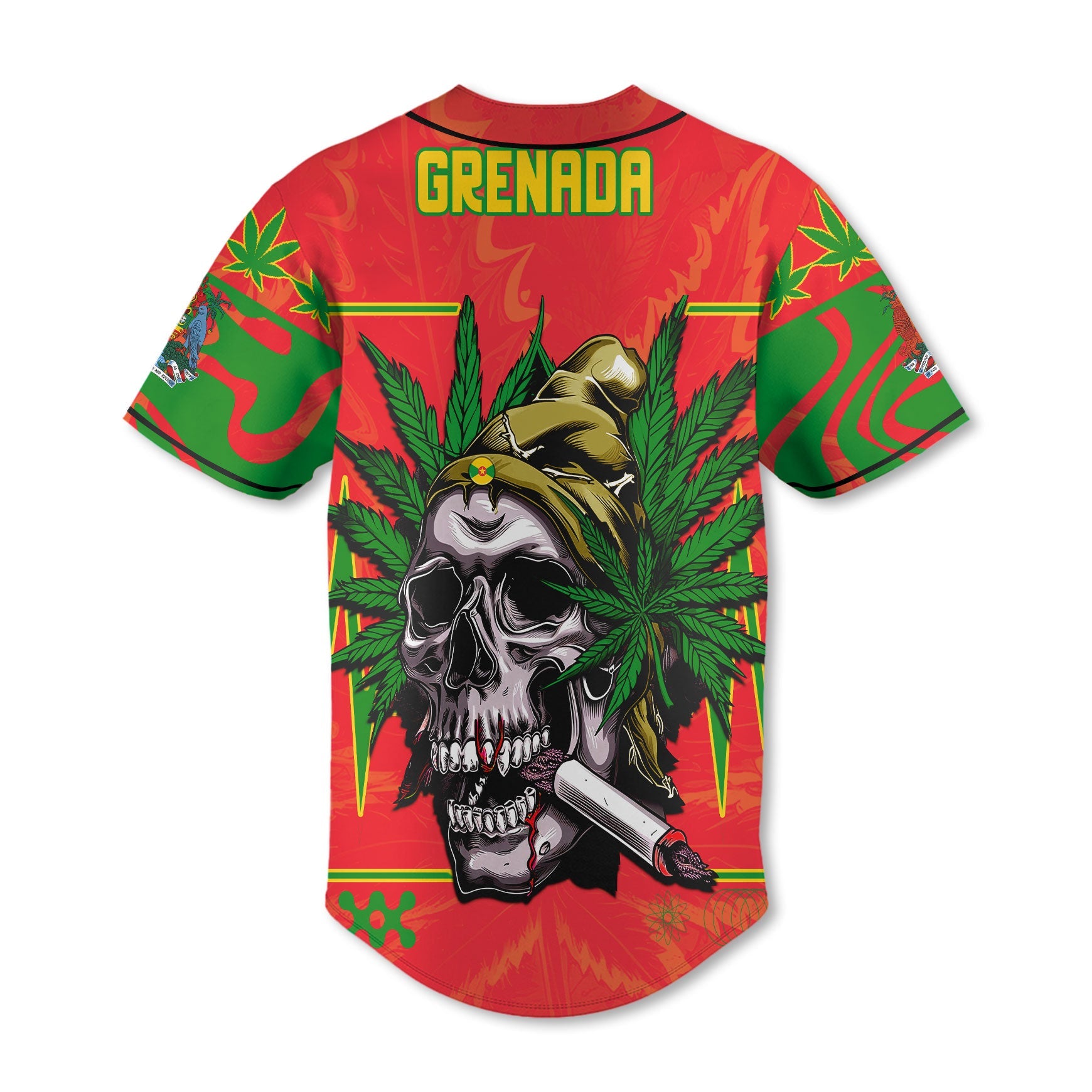 Grenada Baseball Jersey Flag & Coat Of Arms Marijuanas Style