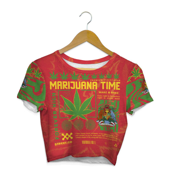 Grenada Crop Top T Shirt Flag & Coat Of Arms Marijuanas Style