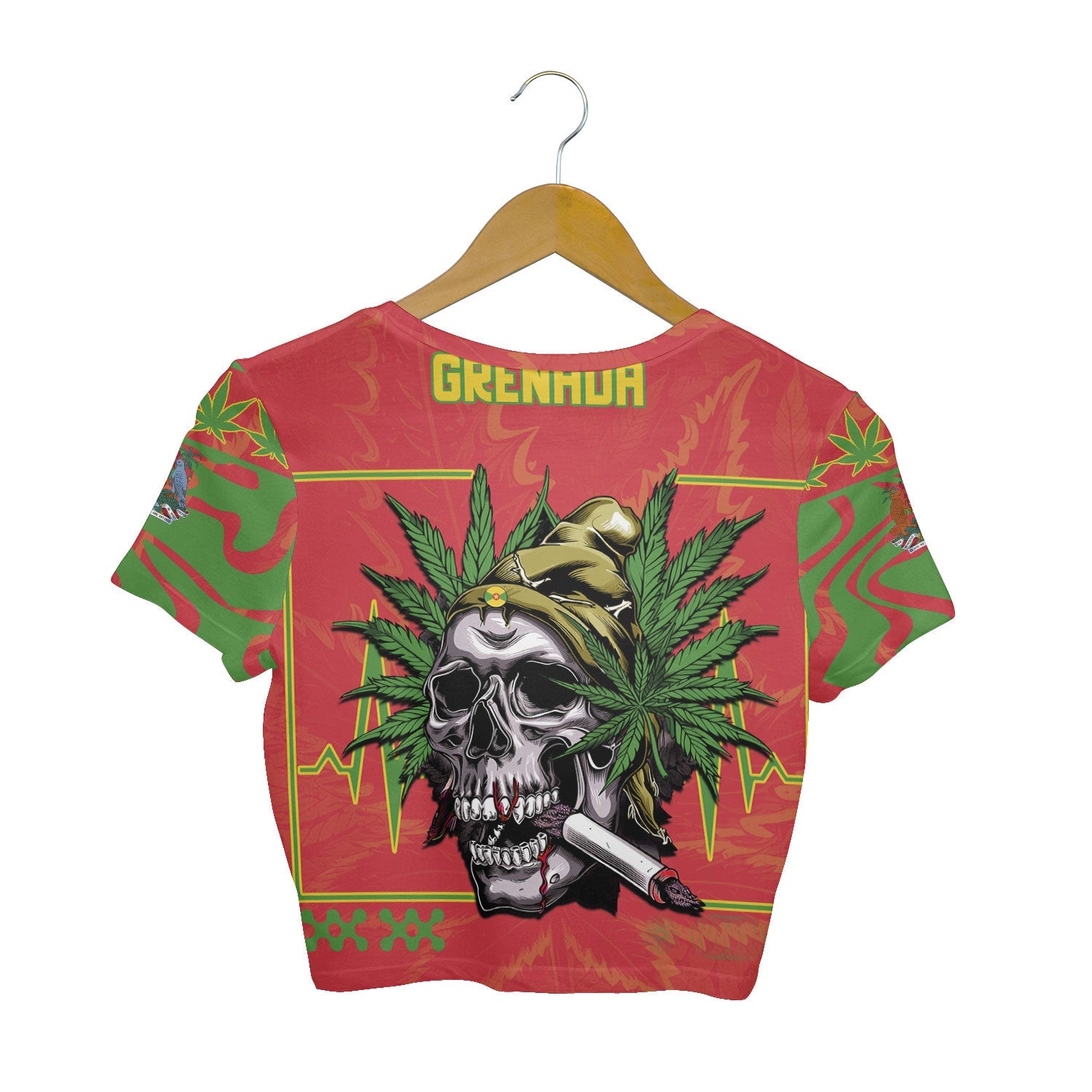 Grenada Crop Top T Shirt Flag & Coat Of Arms Marijuanas Style