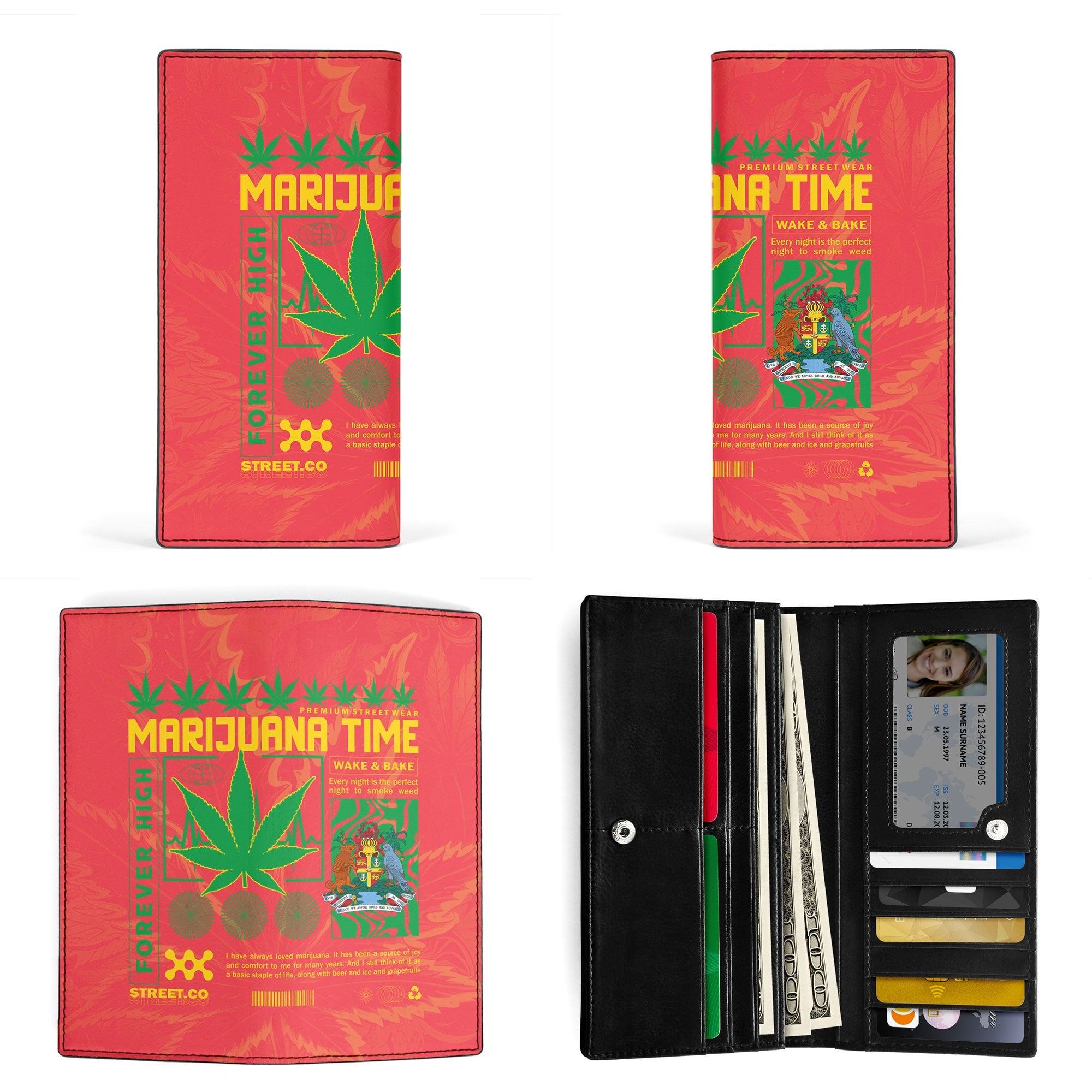 Grenada Leather Wallet Flag & Coat Of Arms Marijuanas Style