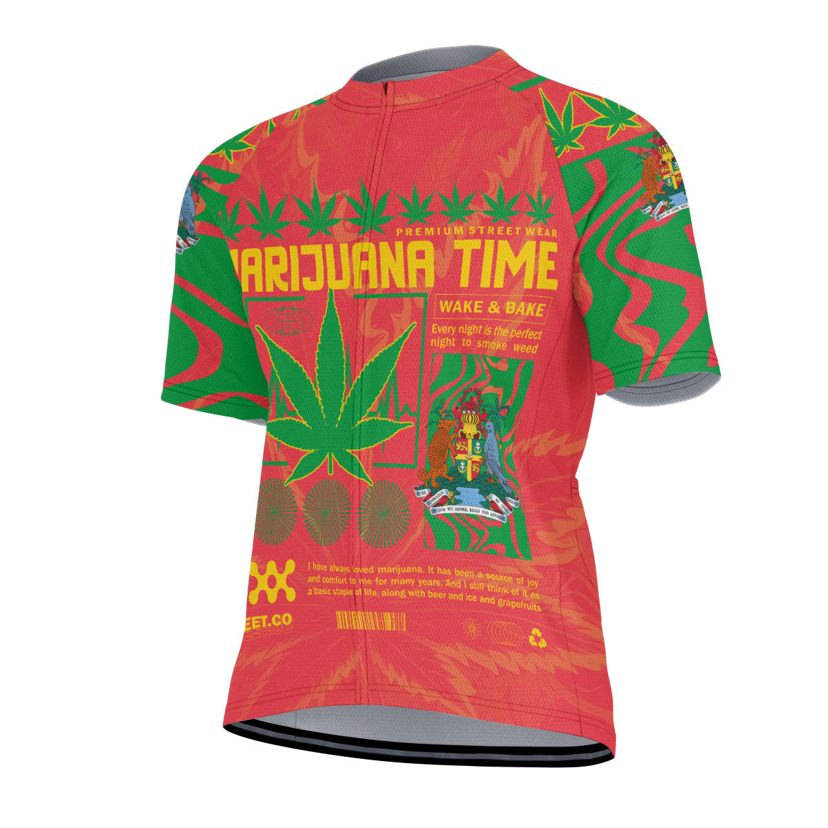 Grenada Men's Cycling Jersey Flag & Coat Of Arms Marijuanas Style