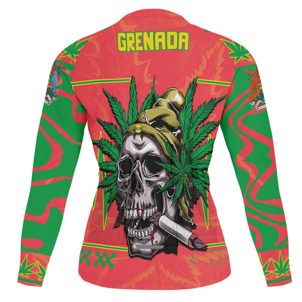 Grenada Men's Cycling Jersey Long Sleeve Flag & Coat Of Arms Marijuanas Style