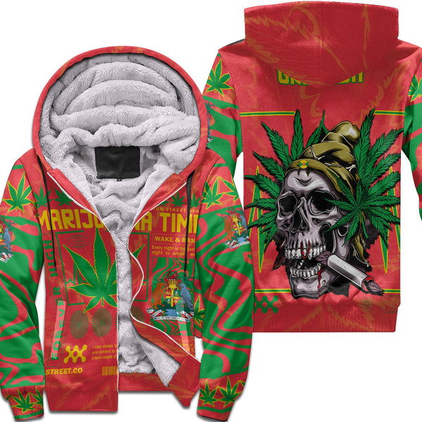 Grenada Sherpa Hoodie Flag & Coat Of Arms Marijuanas Style