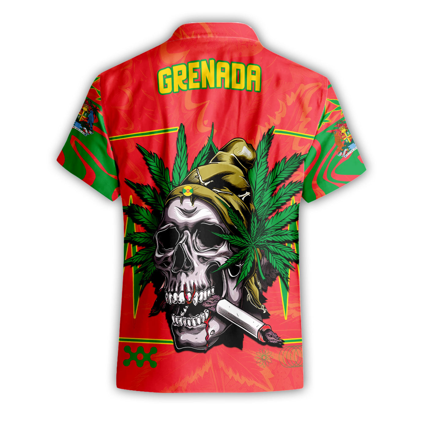 Grenada Short Sleeve Shirt Flag & Coat Of Arms Marijuanas Style