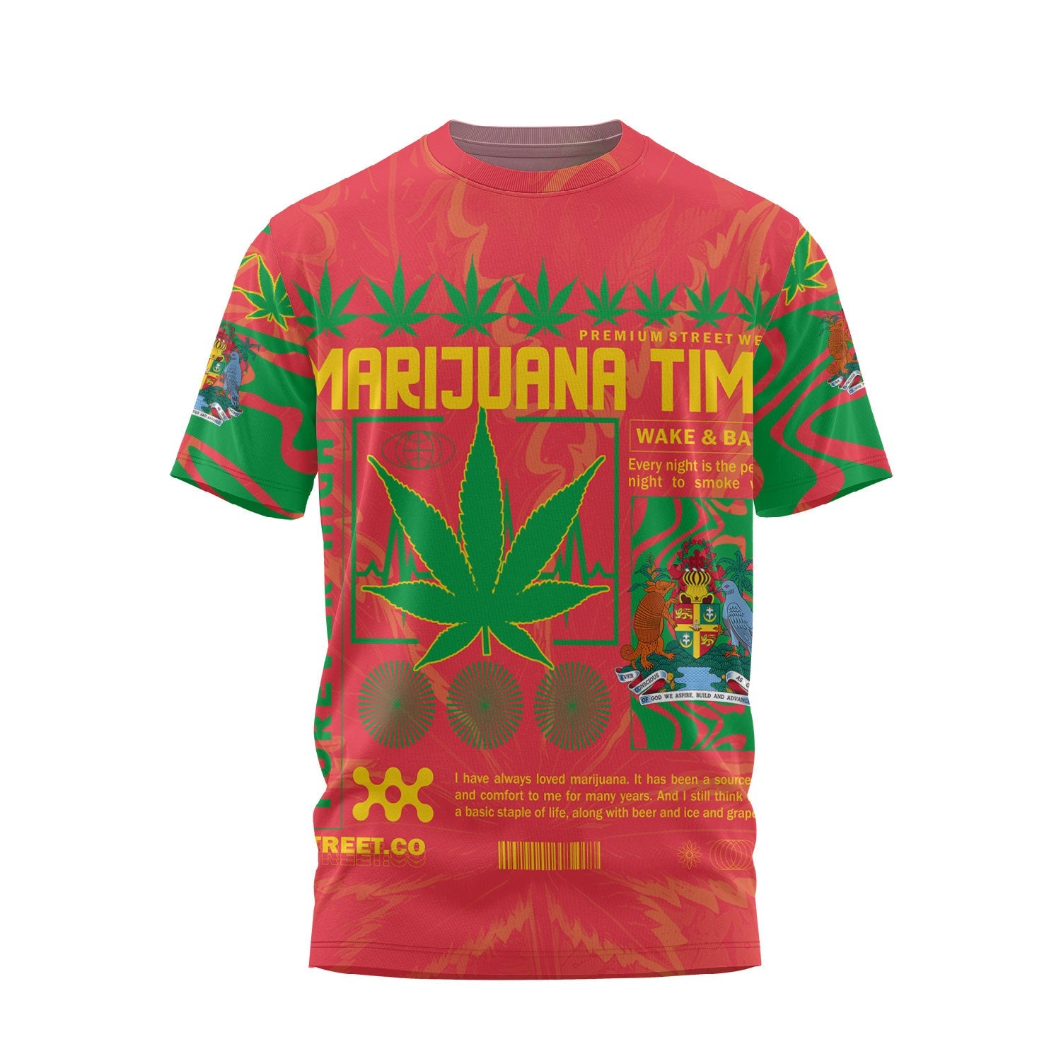 Grenada T Shirt Flag & Coat Of Arms Marijuanas Style