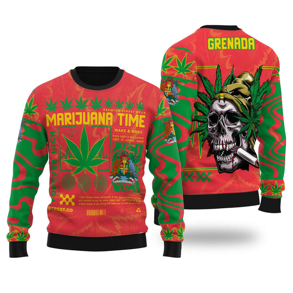 Grenada Ugly Sweater Flag & Coat Of Arms Marijuanas Style