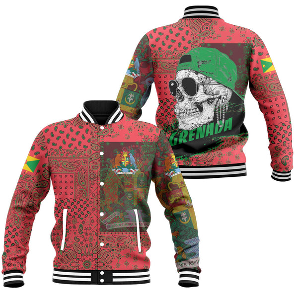 Grenada Baseball Jacket Paisley Flag And Skull Style 1