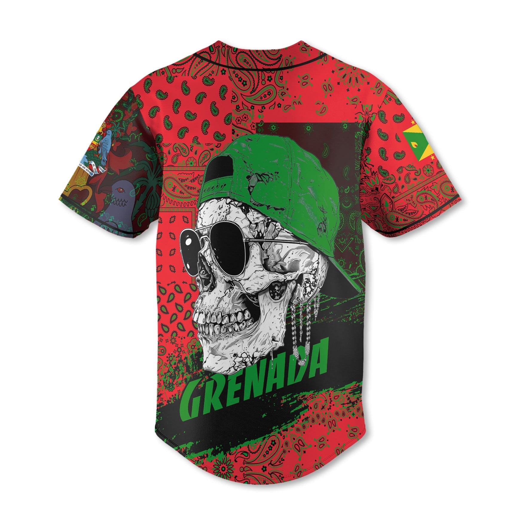 Grenada Baseball Jersey Paisley Flag And Skull Style 3