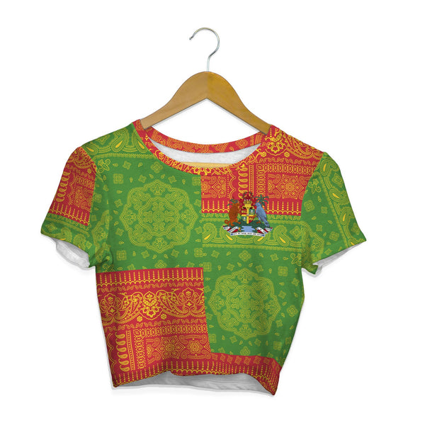 Grenada Croptop T Shirt Flag And Paisley Basic Style 1