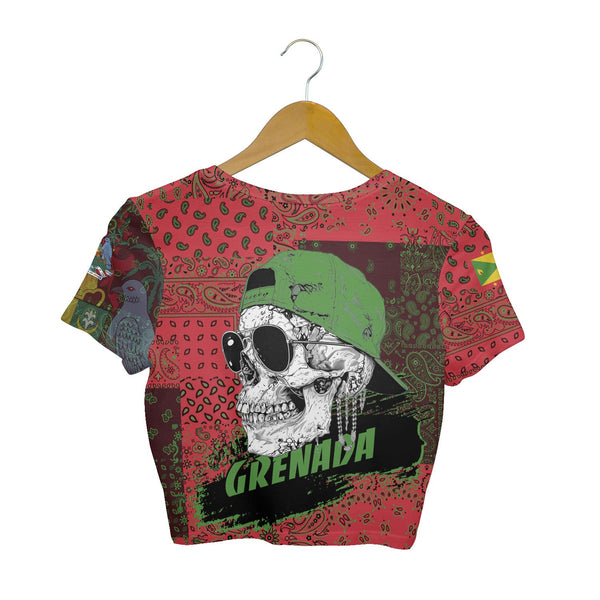 Grenada Croptop T Shirt Paisley Flag And Skull Style 2