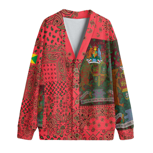 Grenada Fleece Cardigan Paisley Flag And Skull Style 1