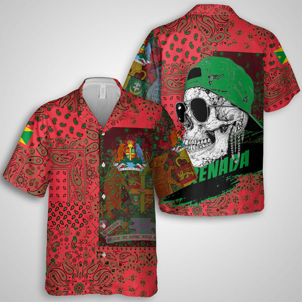 Grenada Hawaiian Shirt Paisley Flag And Skull Style 1