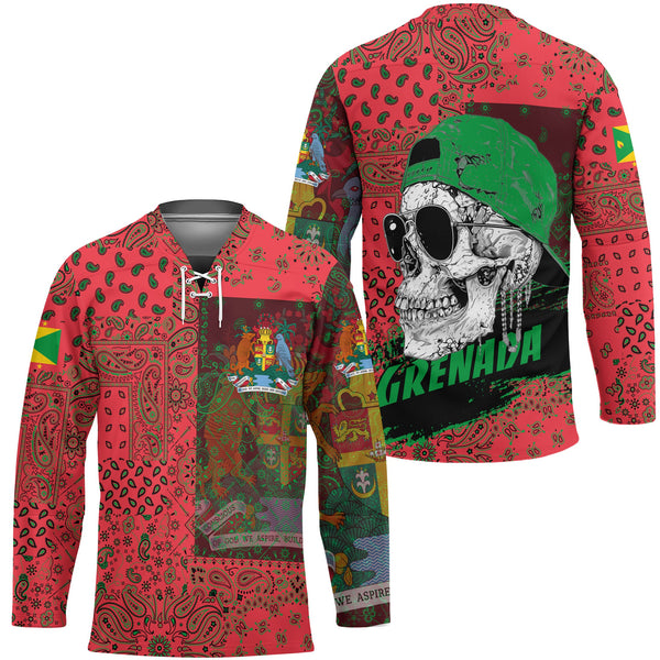 Grenada Hockey Jersey Paisley Flag And Skull Style 1