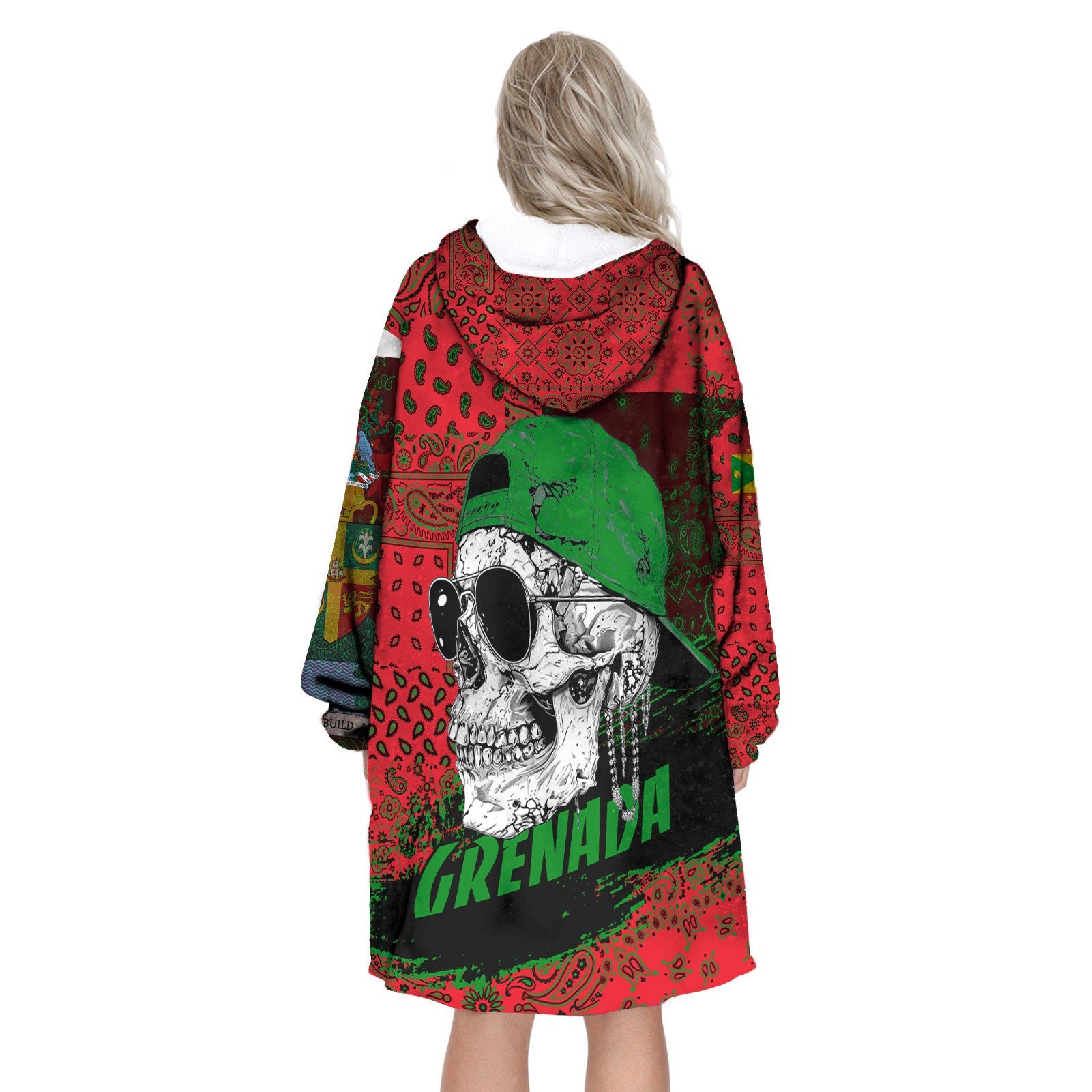 Grenada Hoodie Blanket Paisley Flag And Skull Style 3