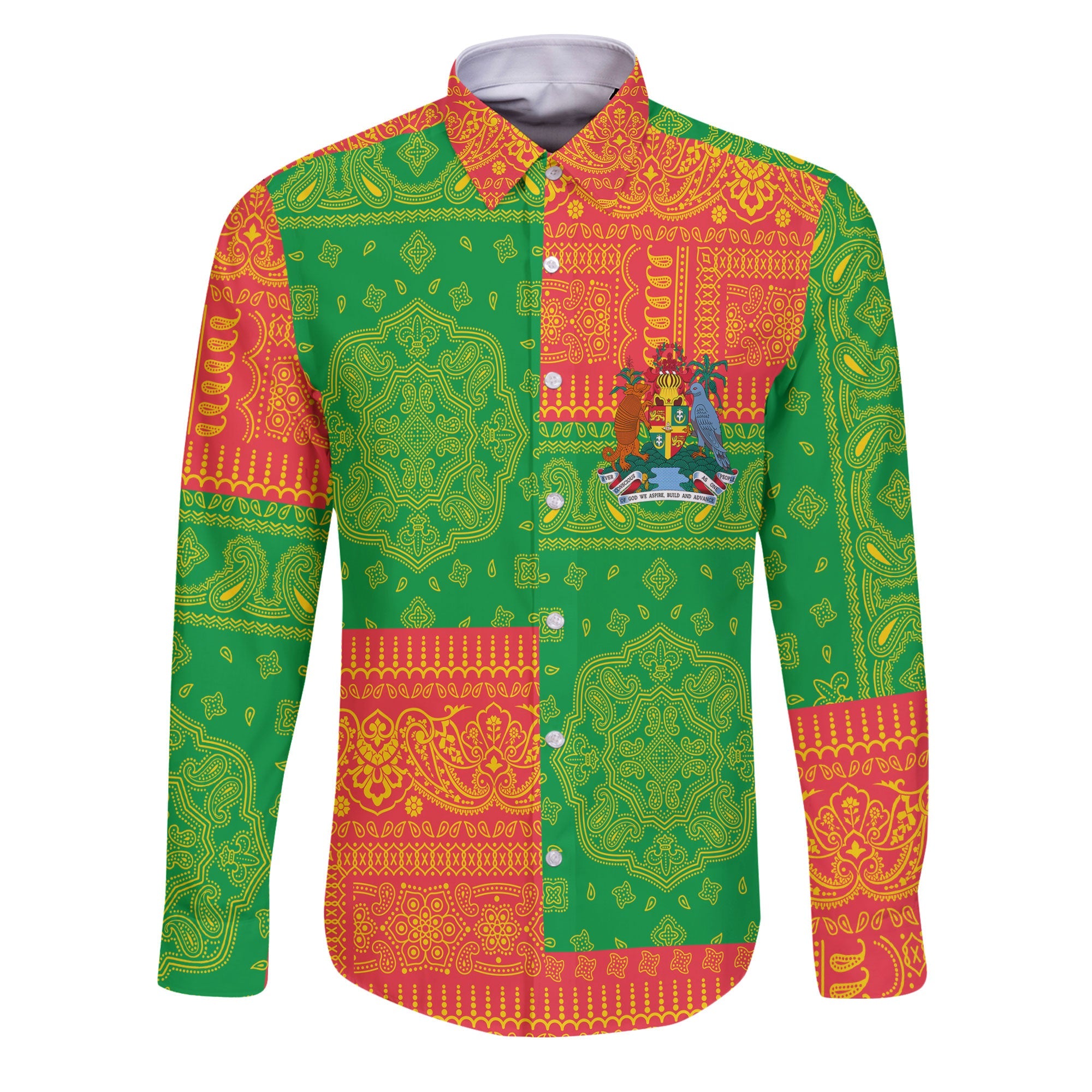 Grenada Long Sleeve Button Shirt Flag And Paisley Basic Style 1