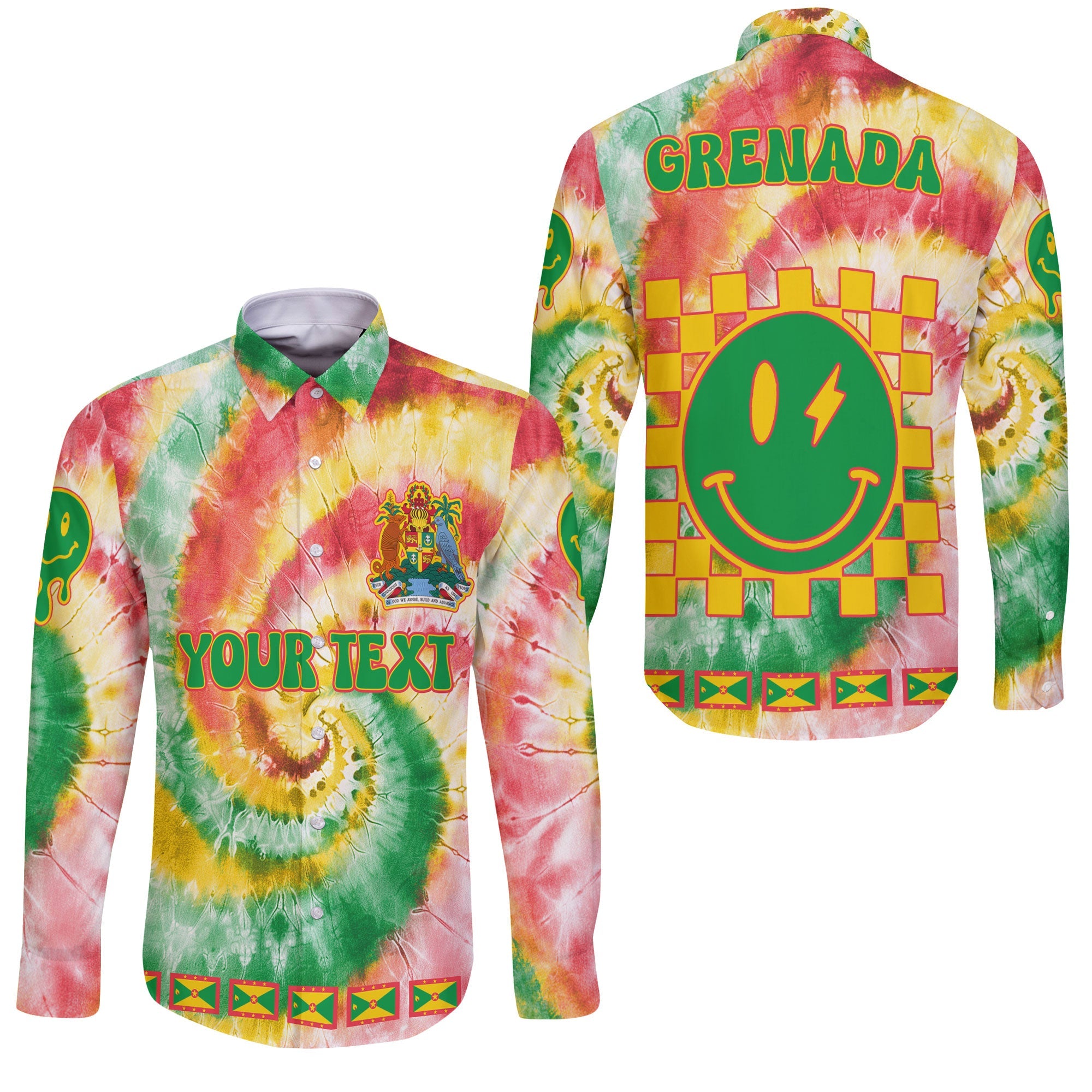 Grenada Long Sleeve Button Shirt Custom Tie Dye Style 3