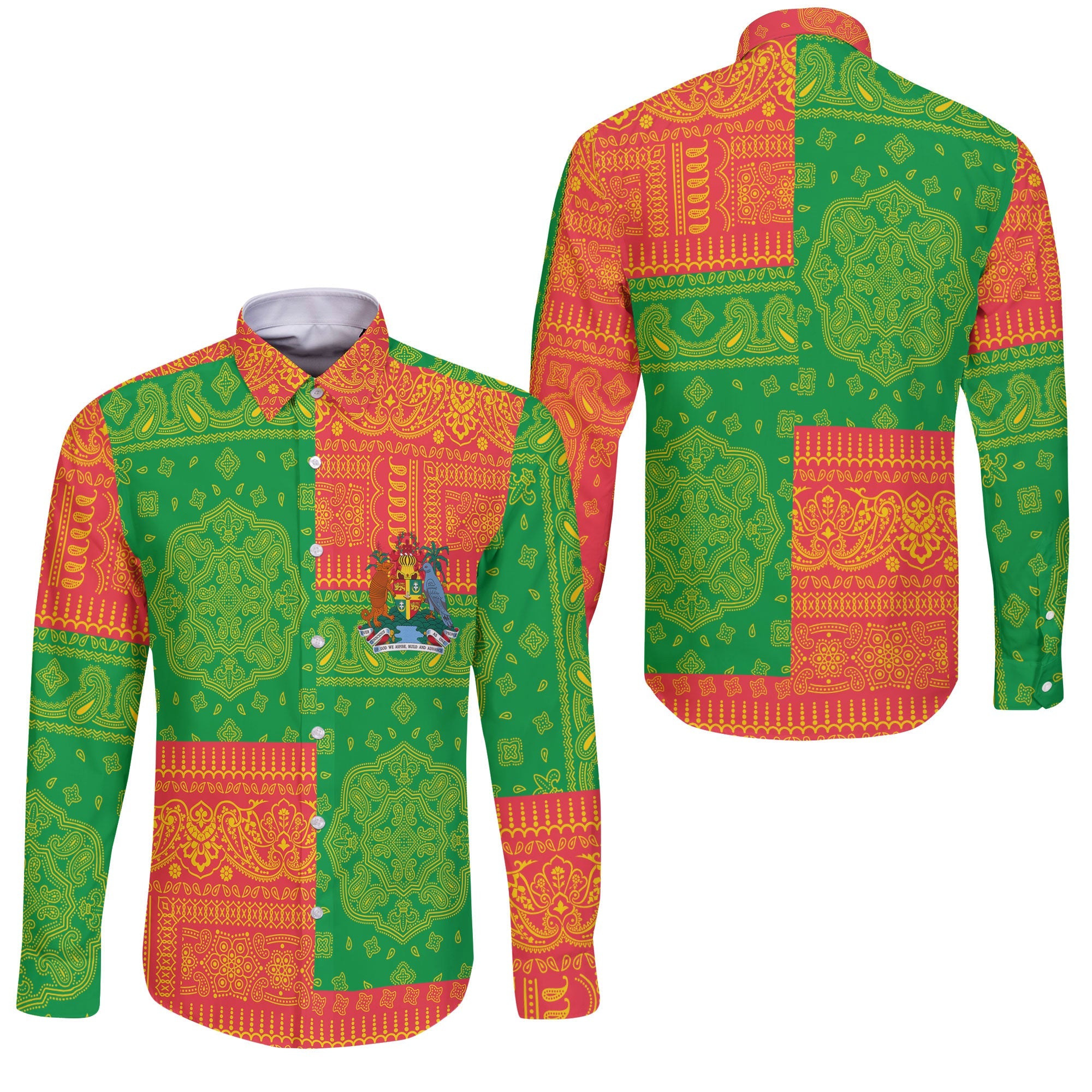 Grenada Long Sleeve Button Shirt Flag And Paisley Basic Style 3