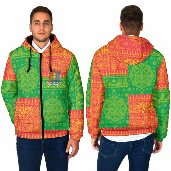 Grenada Men Hooded Padded Jacket Flag And Paisley Basic Style 1