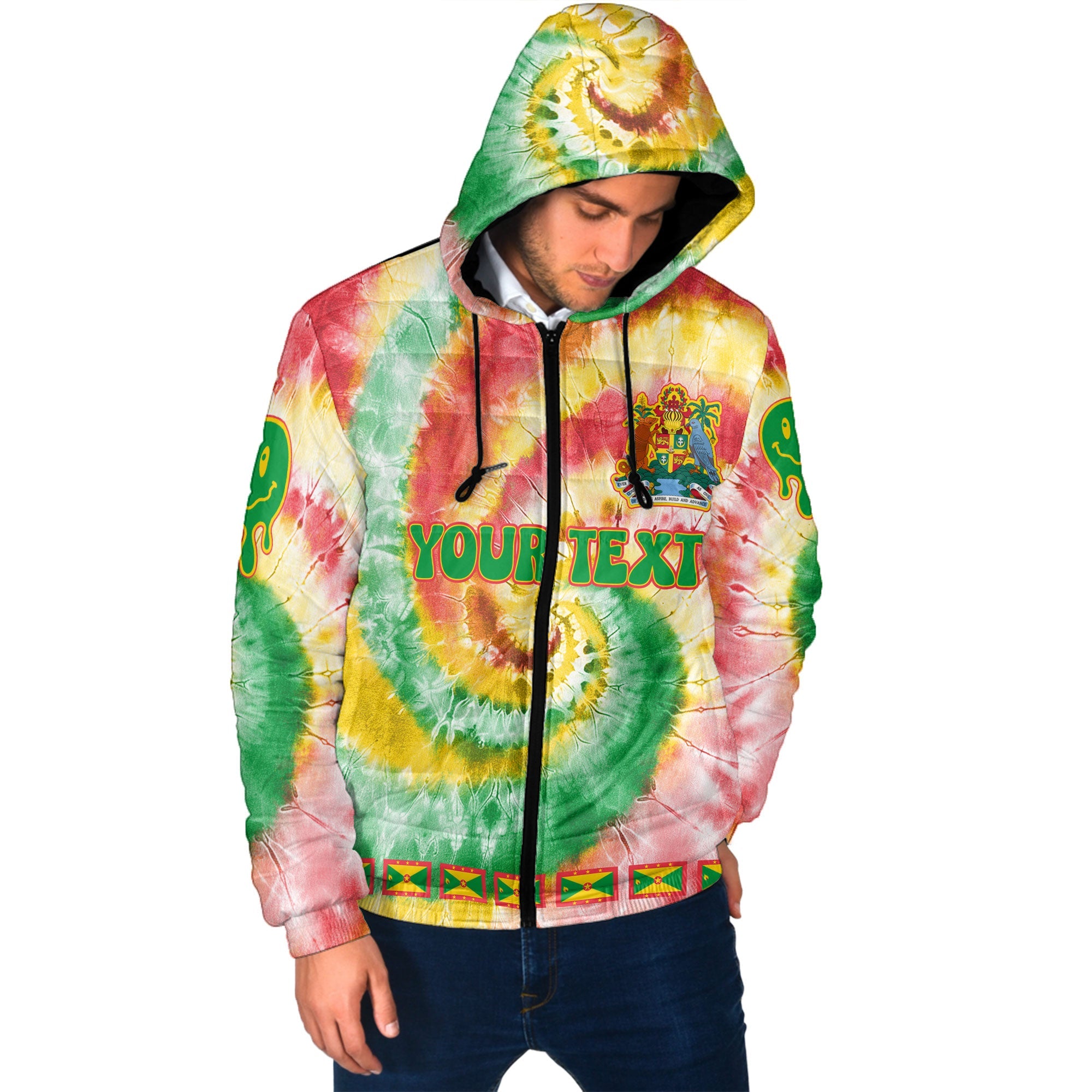 Grenada Men Hooded Padded Jacket Custom Tie Dye Style 2