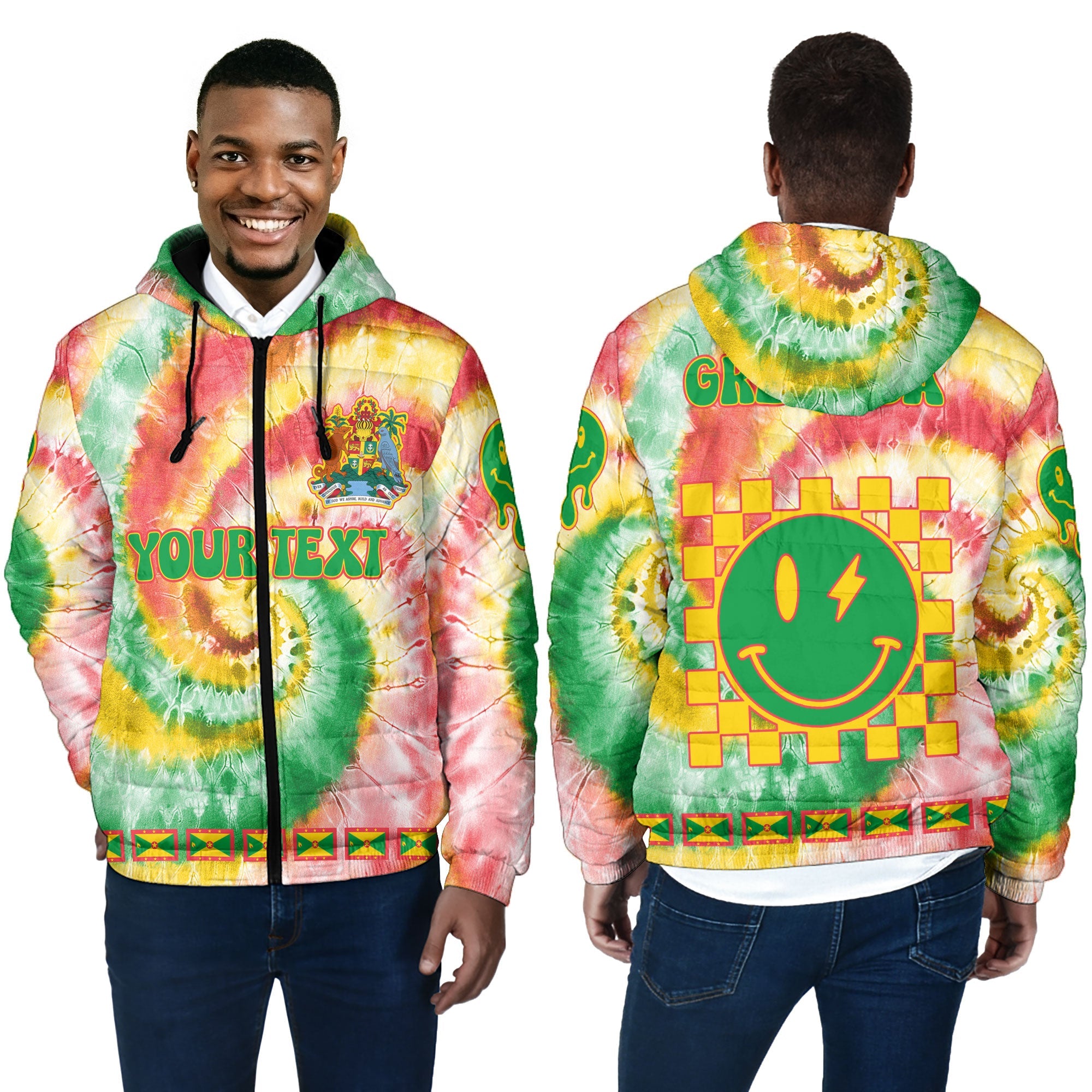 Grenada Men Hooded Padded Jacket Custom Tie Dye Style 4