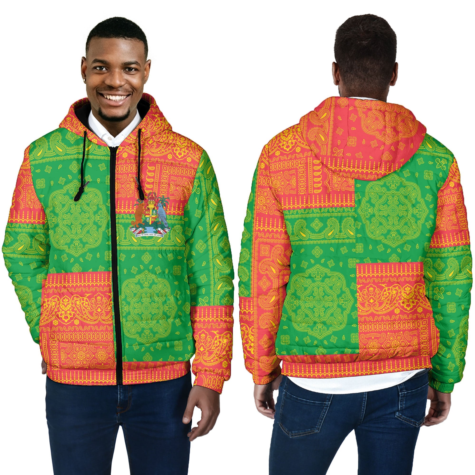 Grenada Men Hooded Padded Jacket Flag And Paisley Basic Style 4