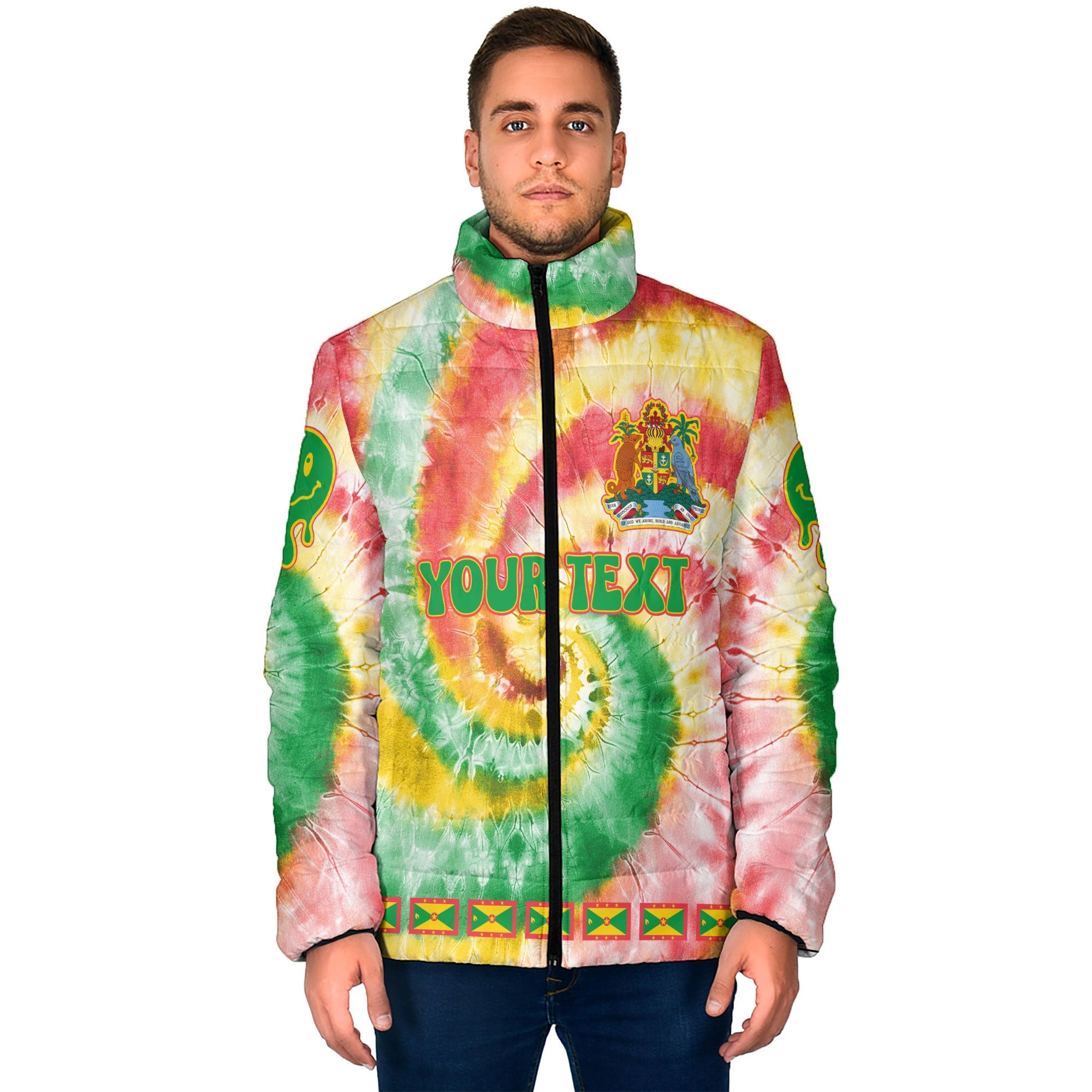 Grenada Men Padded Jacket Custom Tie Dye Style 1