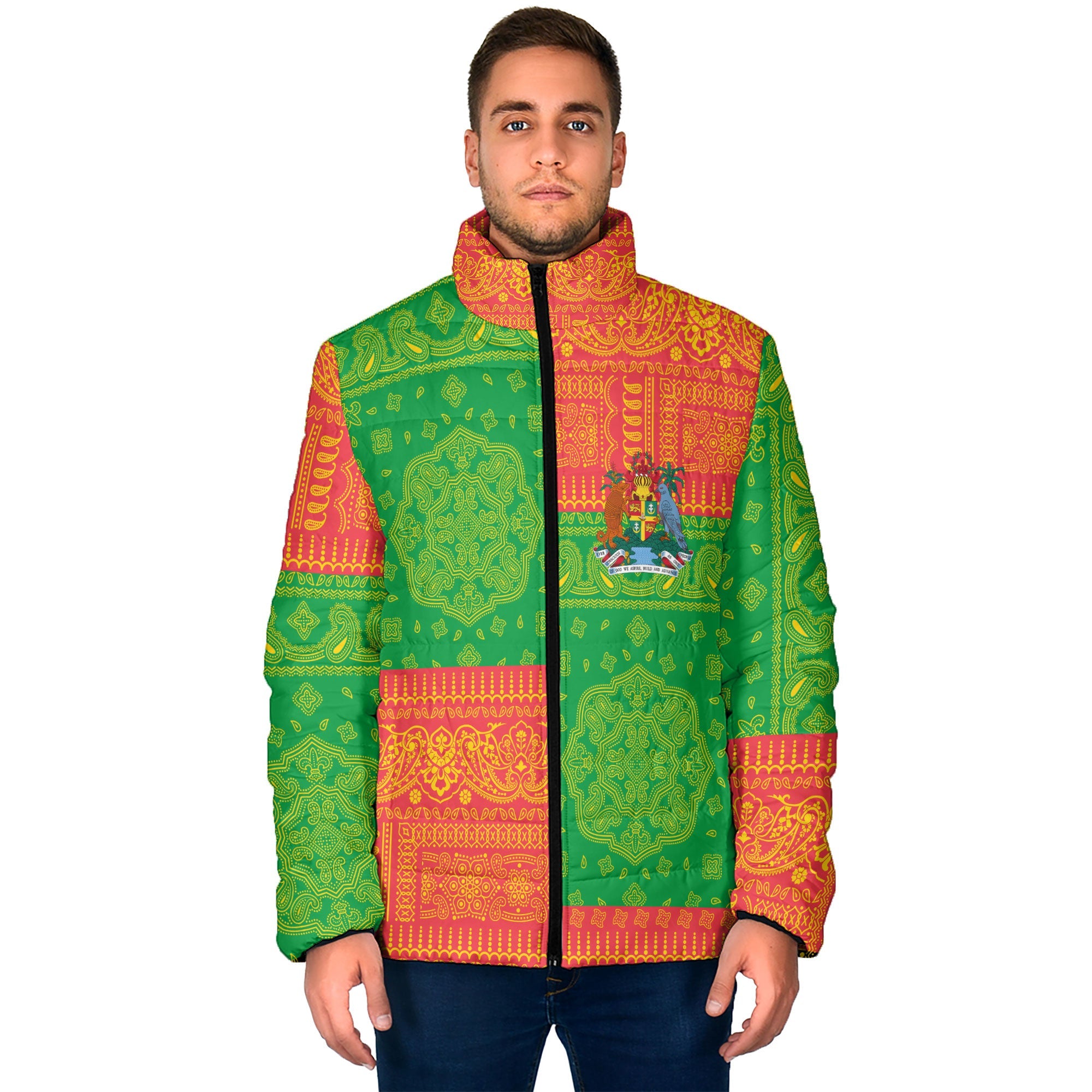 Grenada Men Padded Jacket Flag And Paisley Basic Style 1