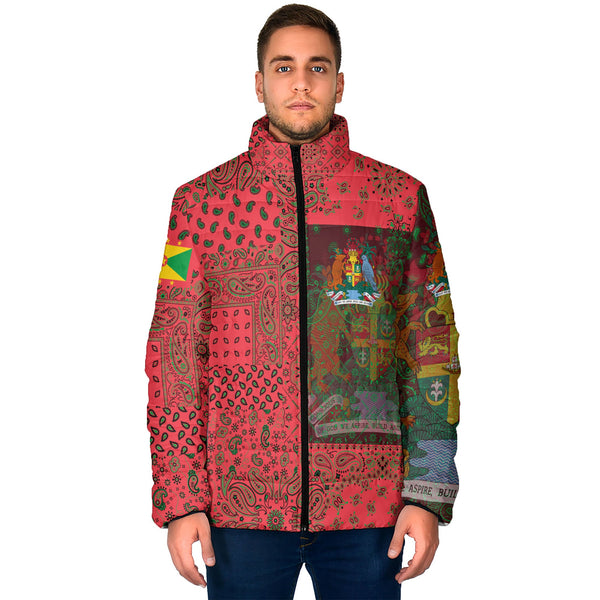 Grenada Men Padded Jacket Paisley Flag And Skull Style 1