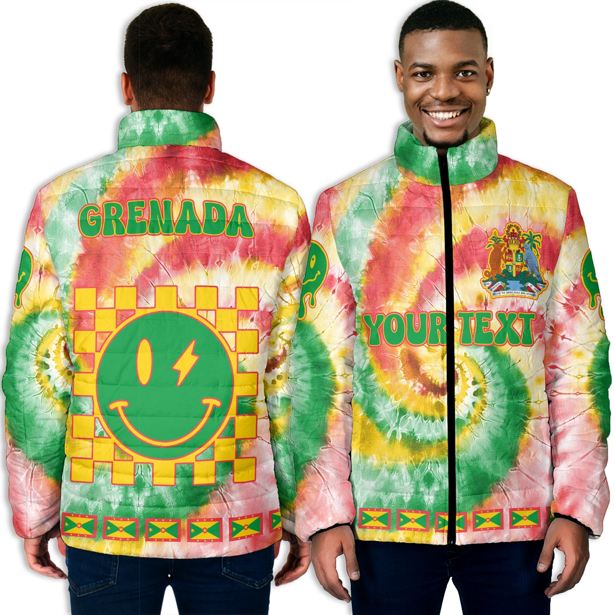 Grenada Men Padded Jacket Custom Tie Dye Style 3