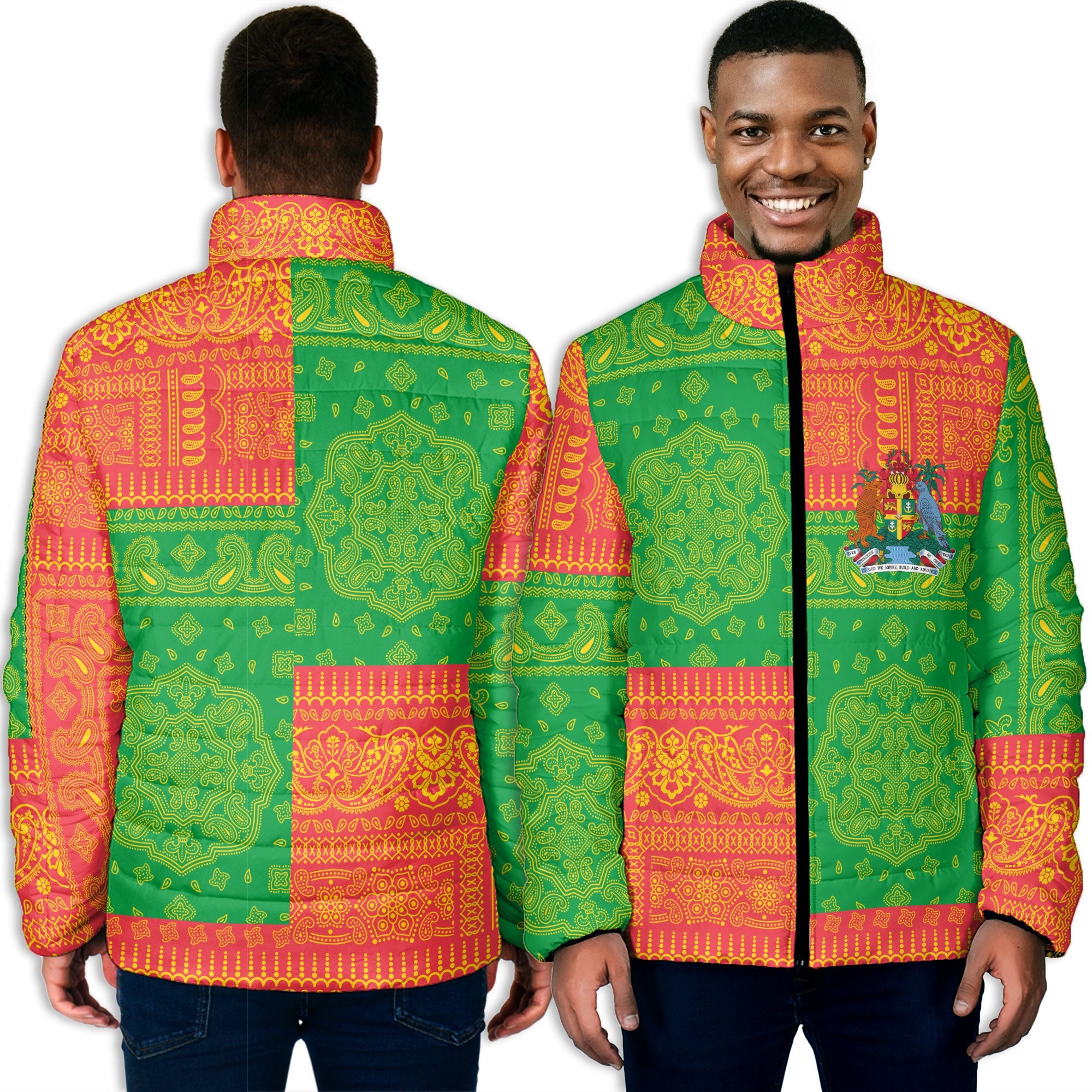 Grenada Men Padded Jacket Flag And Paisley Basic Style 3