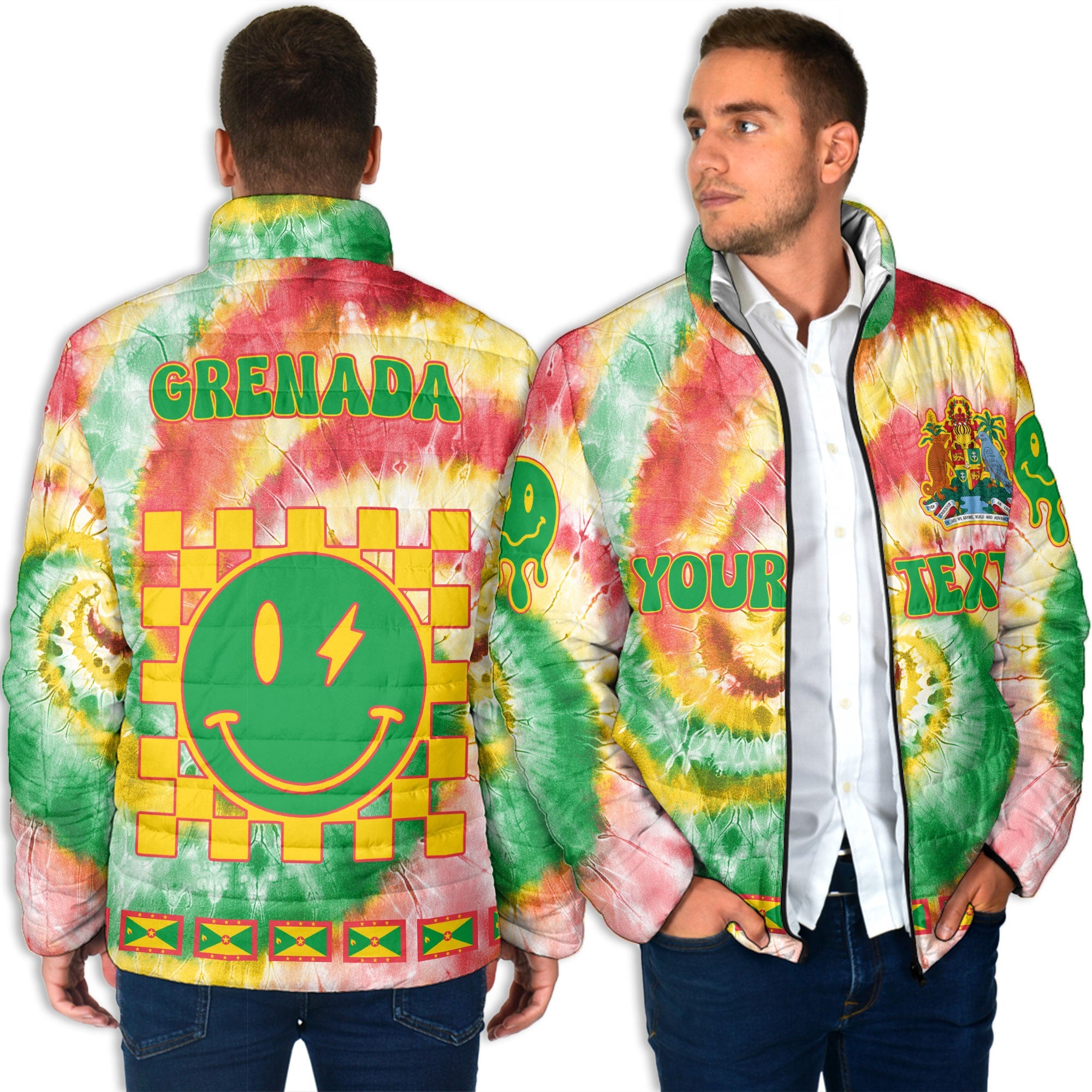 Grenada Men Padded Jacket Custom Tie Dye Style 4