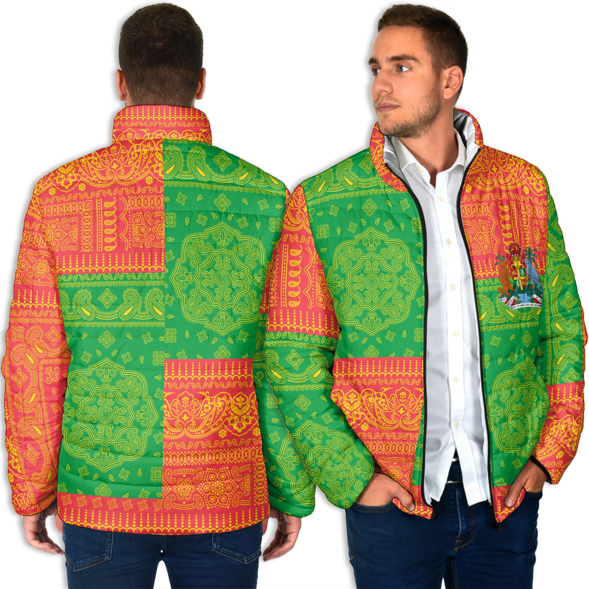 Grenada Men Padded Jacket Flag And Paisley Basic Style 4