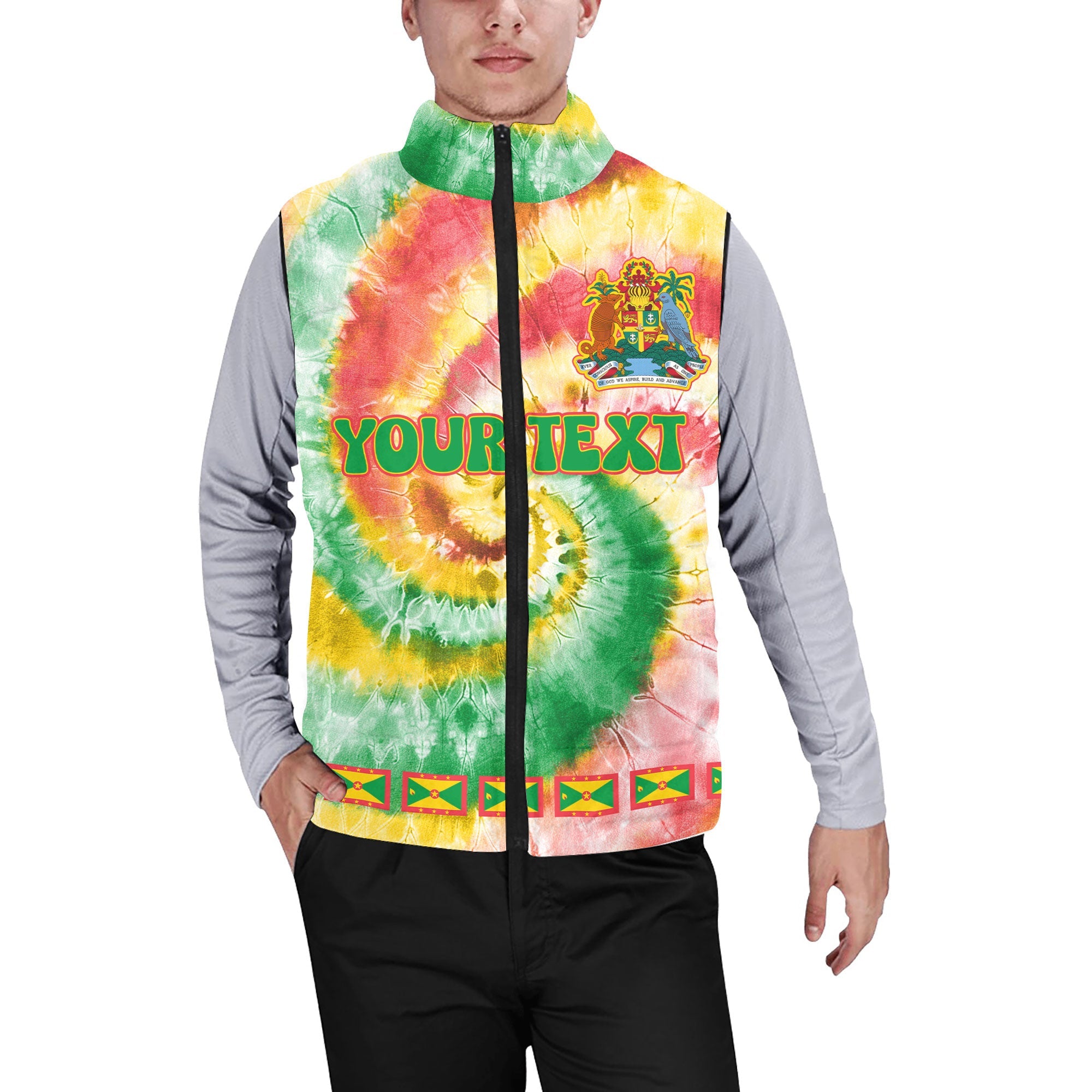 Grenada Men Padded Jacket Vest Custom Tie Dye Style 1