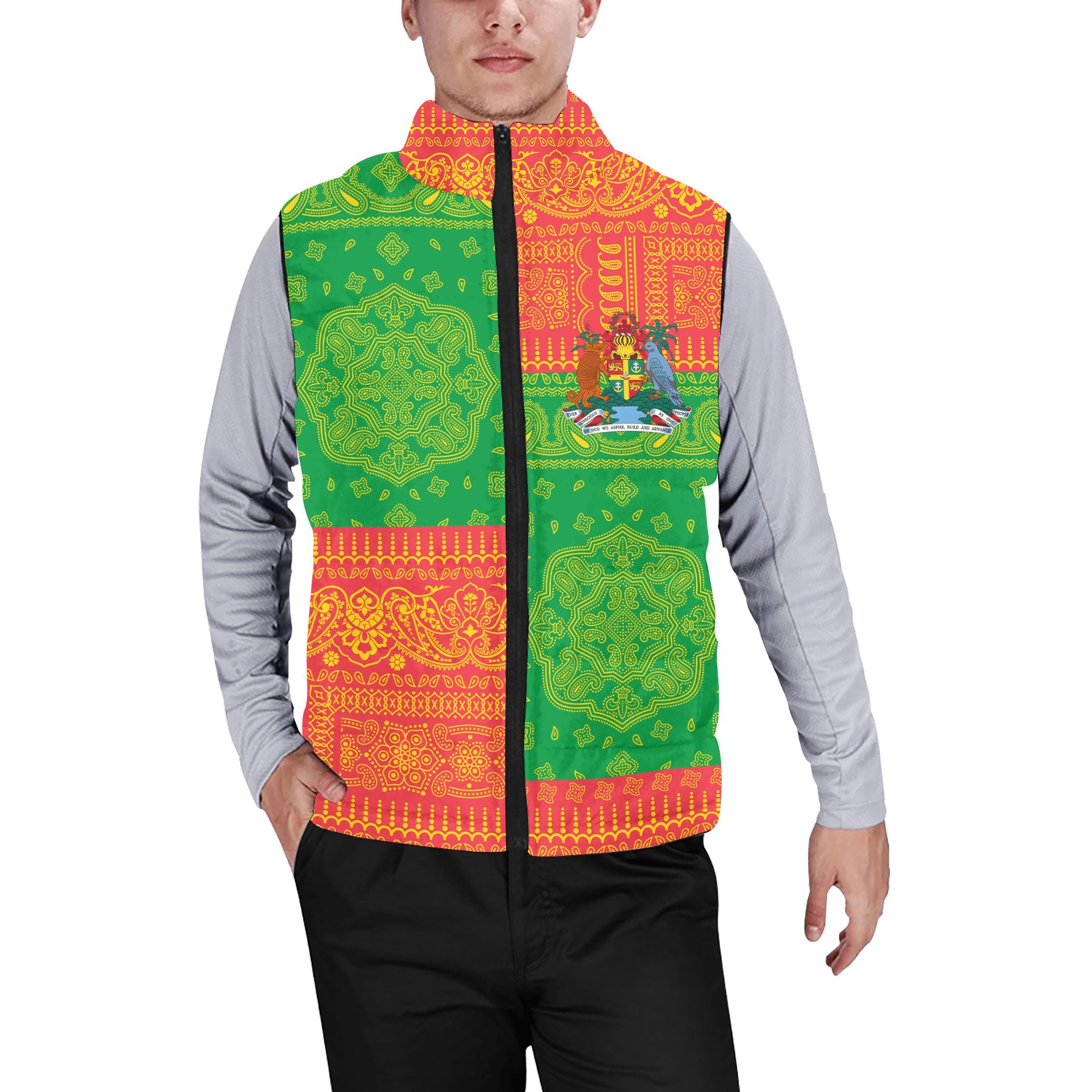 Grenada Men Padded Jacket Vest Flag And Paisley Basic Style 1