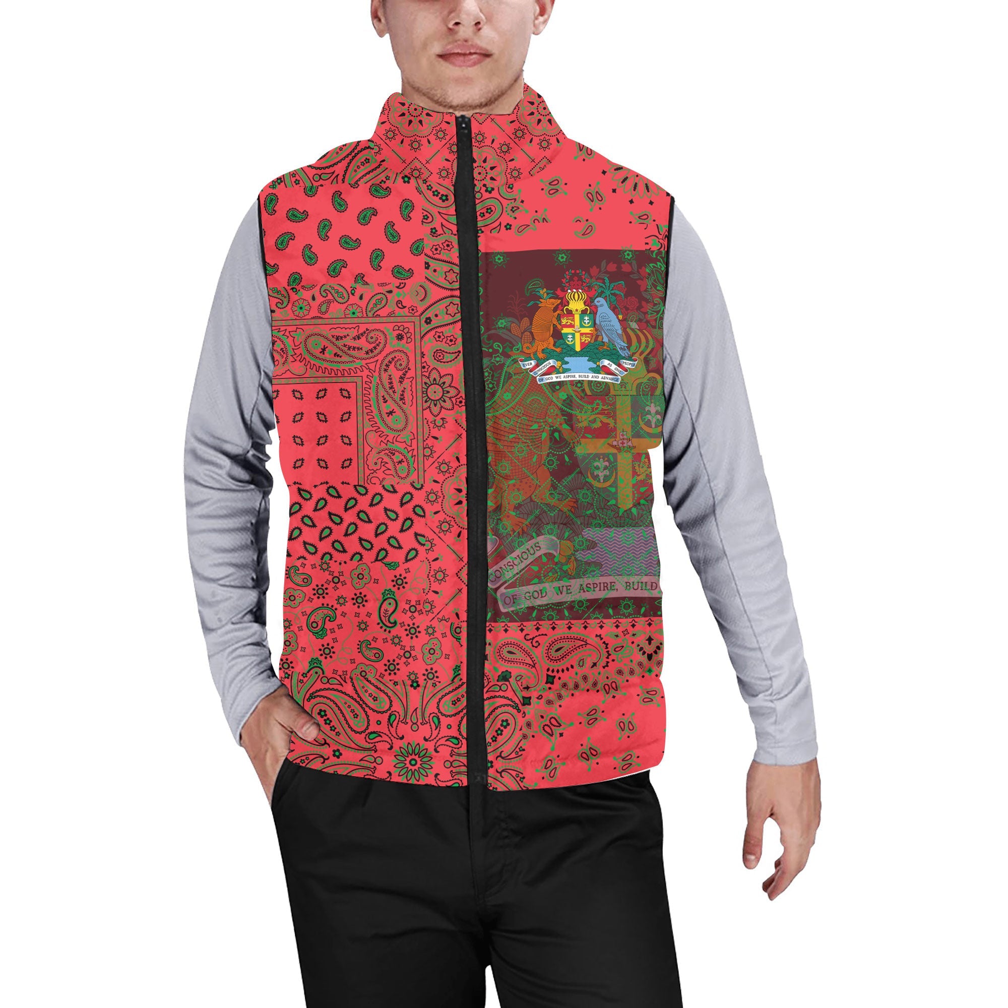 Grenada Men Padded Jacket Vest Paisley Flag And Skull Style 1