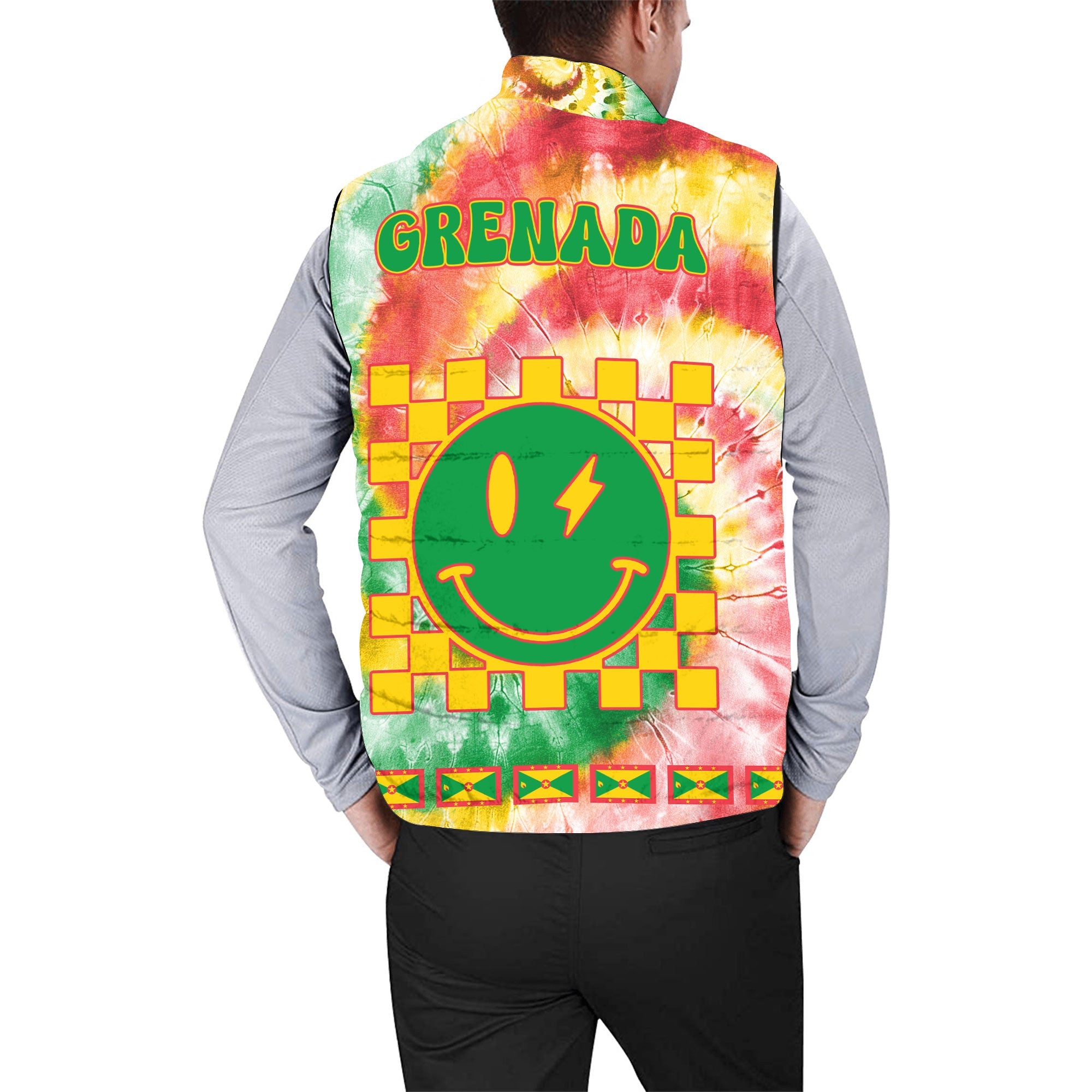 Grenada Men Padded Jacket Vest Custom Tie Dye Style 2