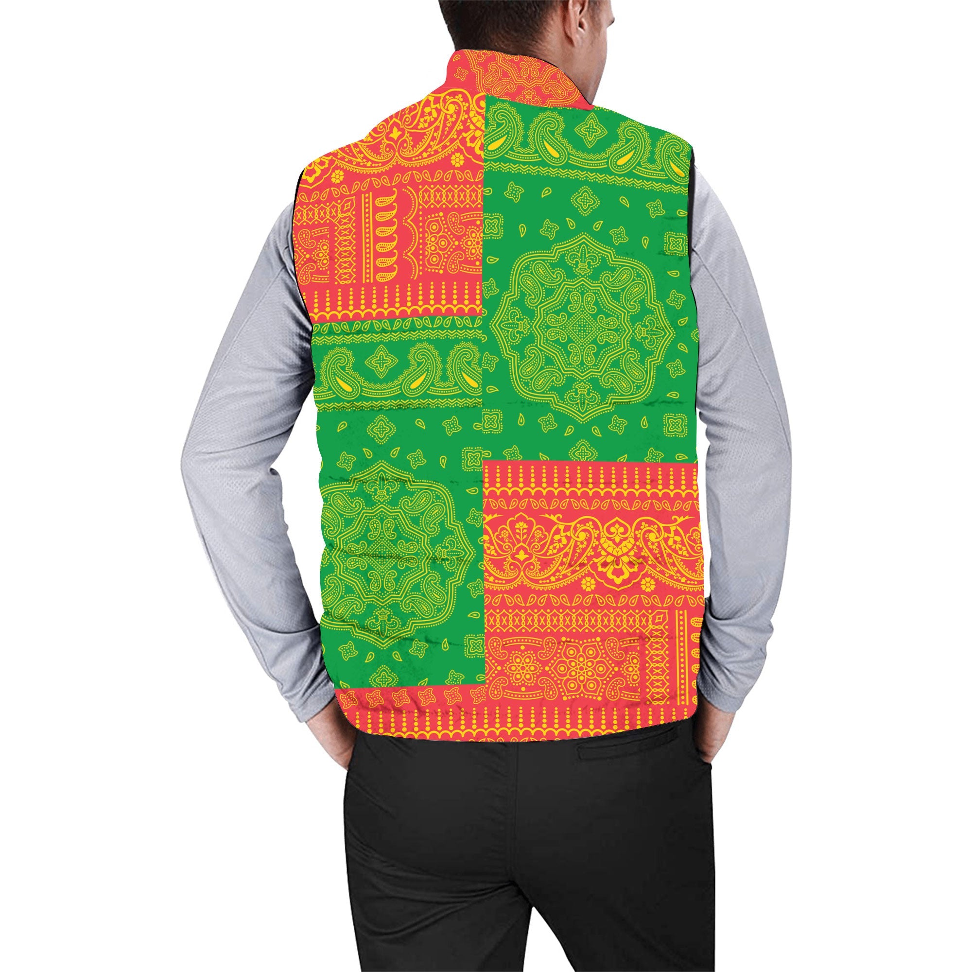 Grenada Men Padded Jacket Vest Flag And Paisley Basic Style 2